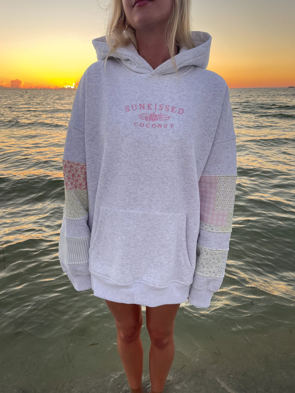 Sunkissedcoconut Quilted Pastel Embroidered Hoodie