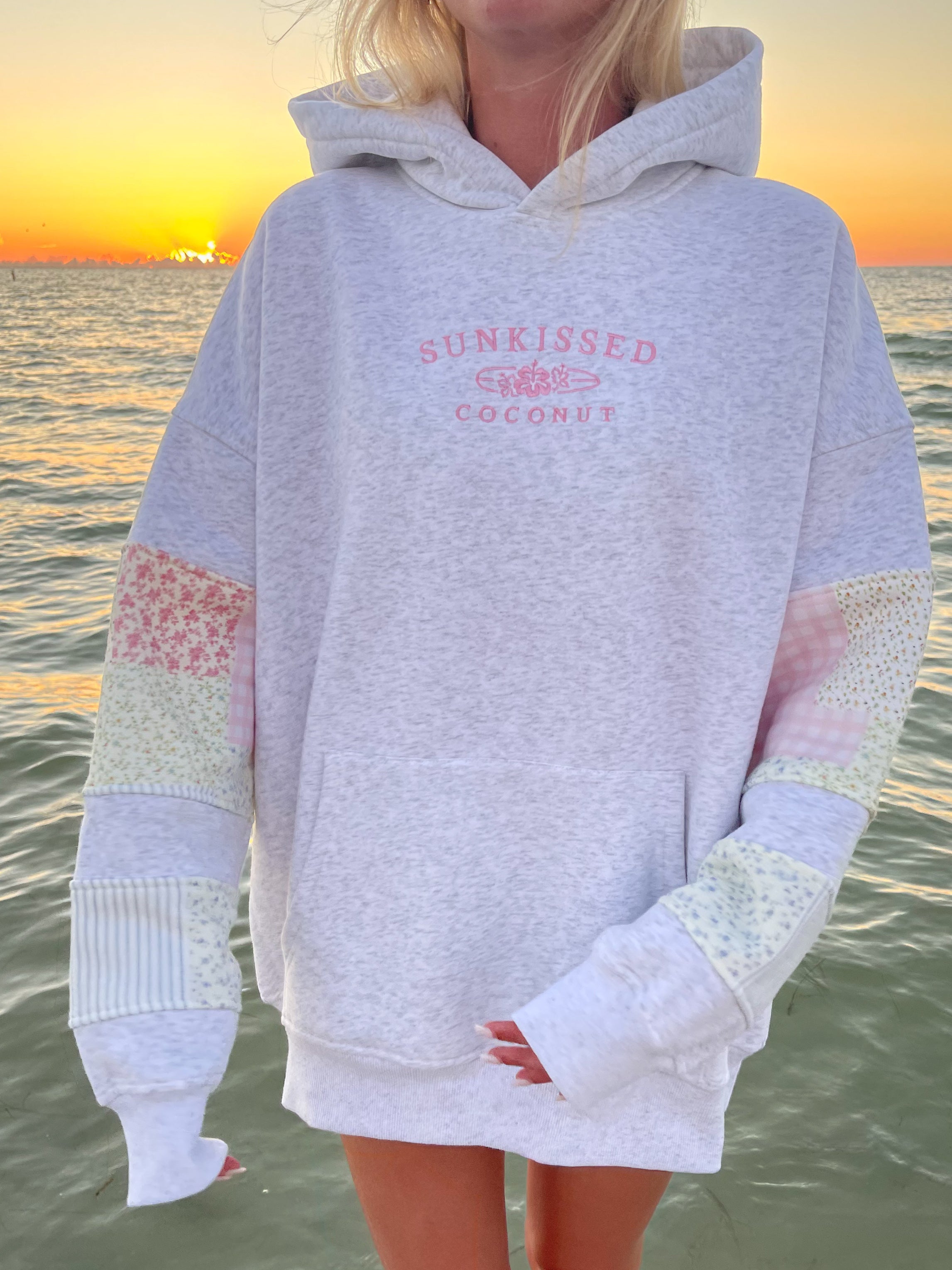Sunkissedcoconut Quilted Pastel Embroidered Hoodie