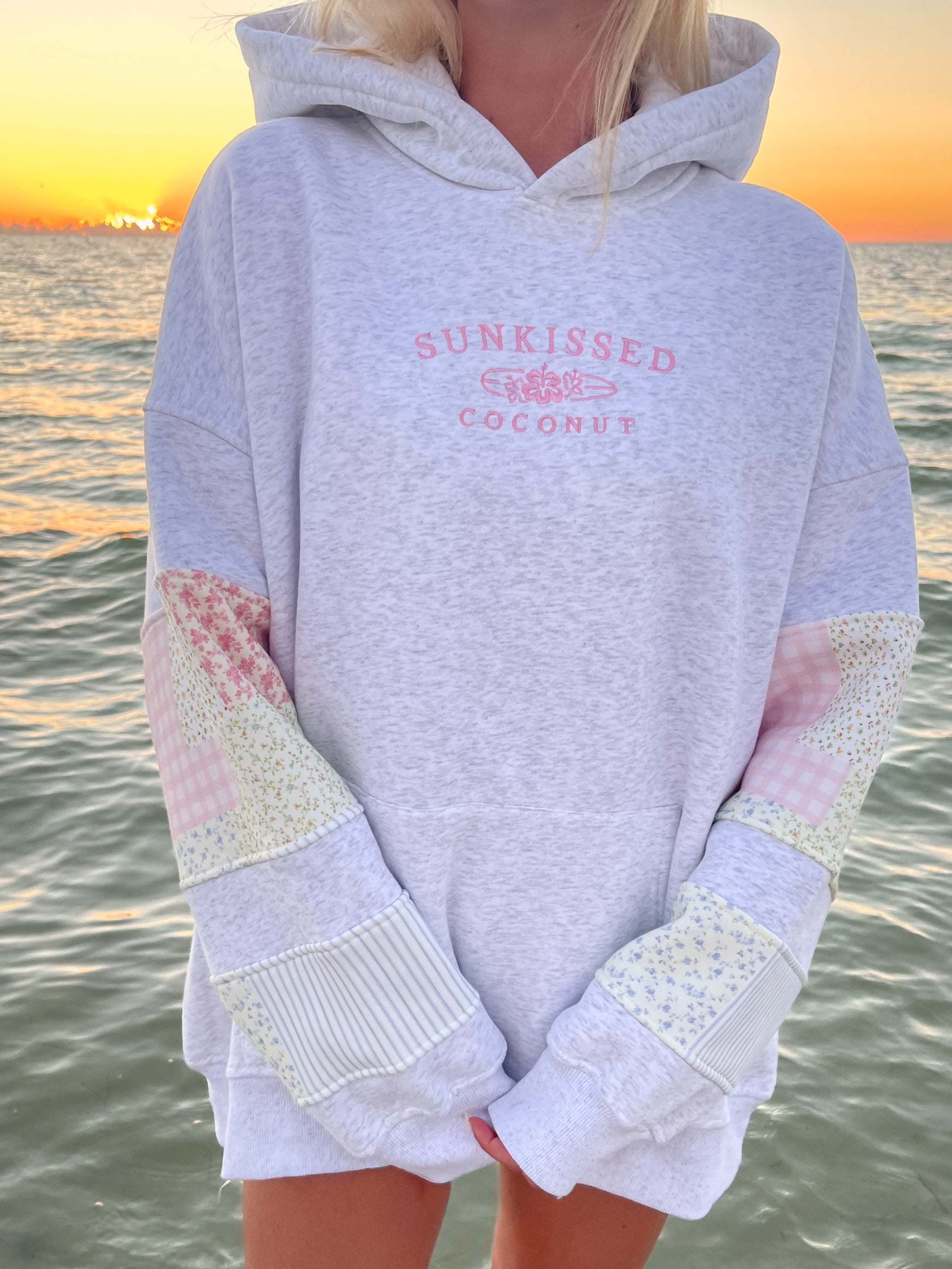 Sunkissedcoconut Quilted Pastel Embroidered Hoodie