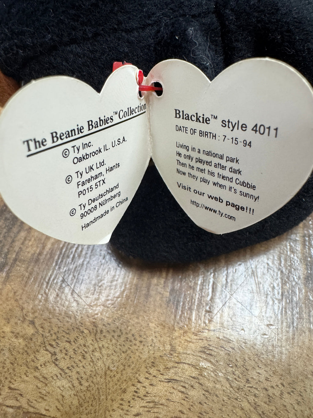 Ty Beanie Baby Blackie the Bear Ultra Rare, PVC Pellets, Major Tag Errors, Mint