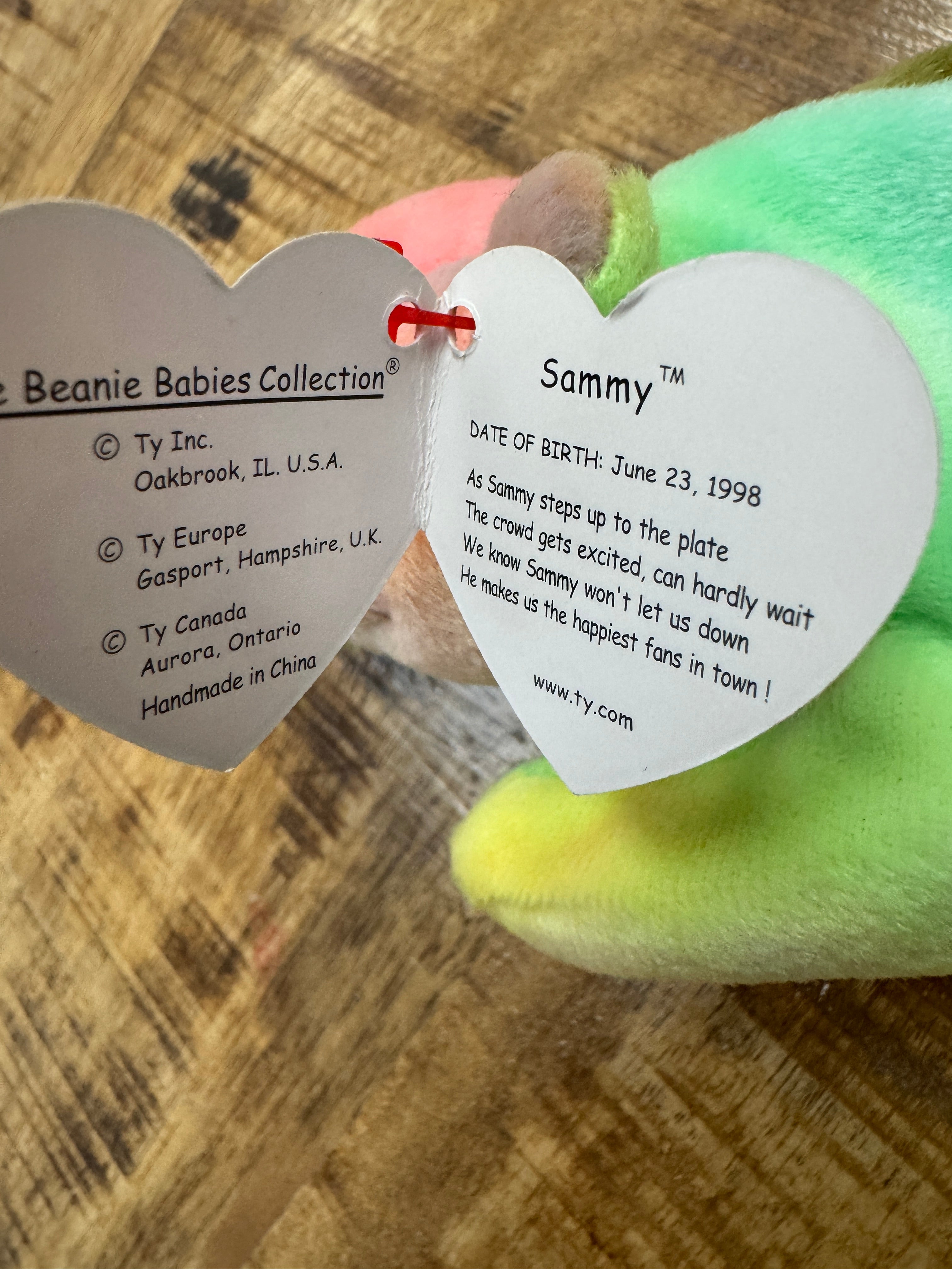 Ty Beanie Baby Babies 1998 / 1999 Sammy the Bear *Rare* With Errors *Retired*