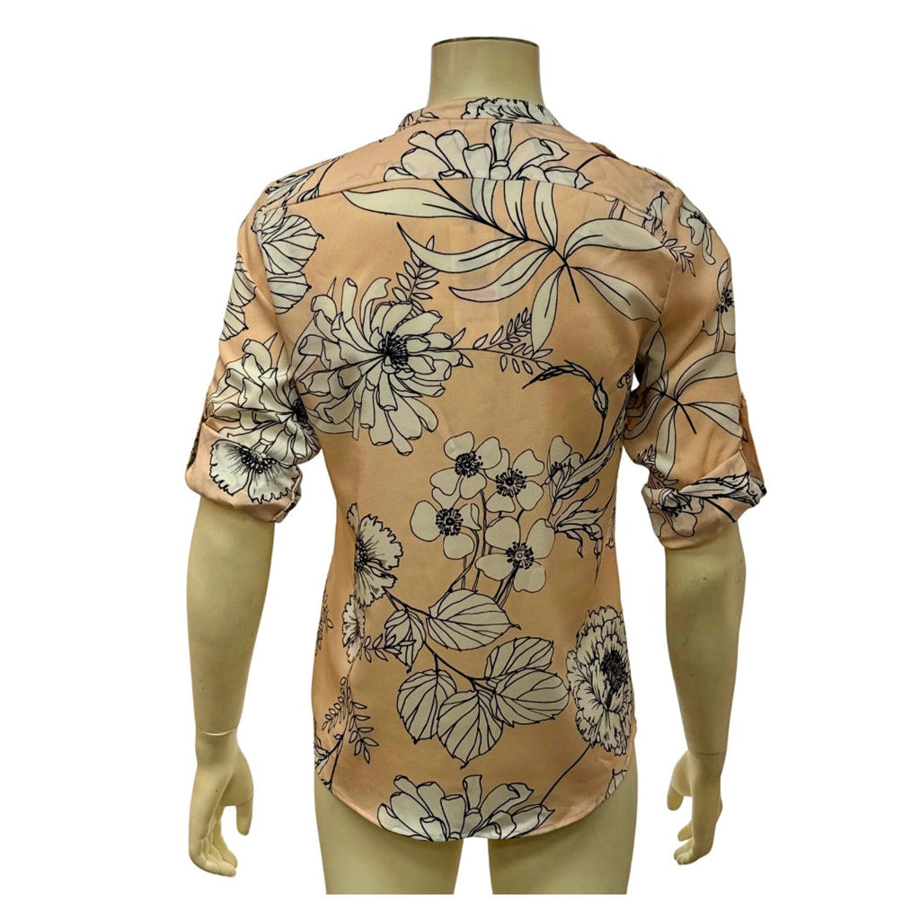 Calvin Klein Printed Tab-Sleeve Top Blush Floral, Size XS