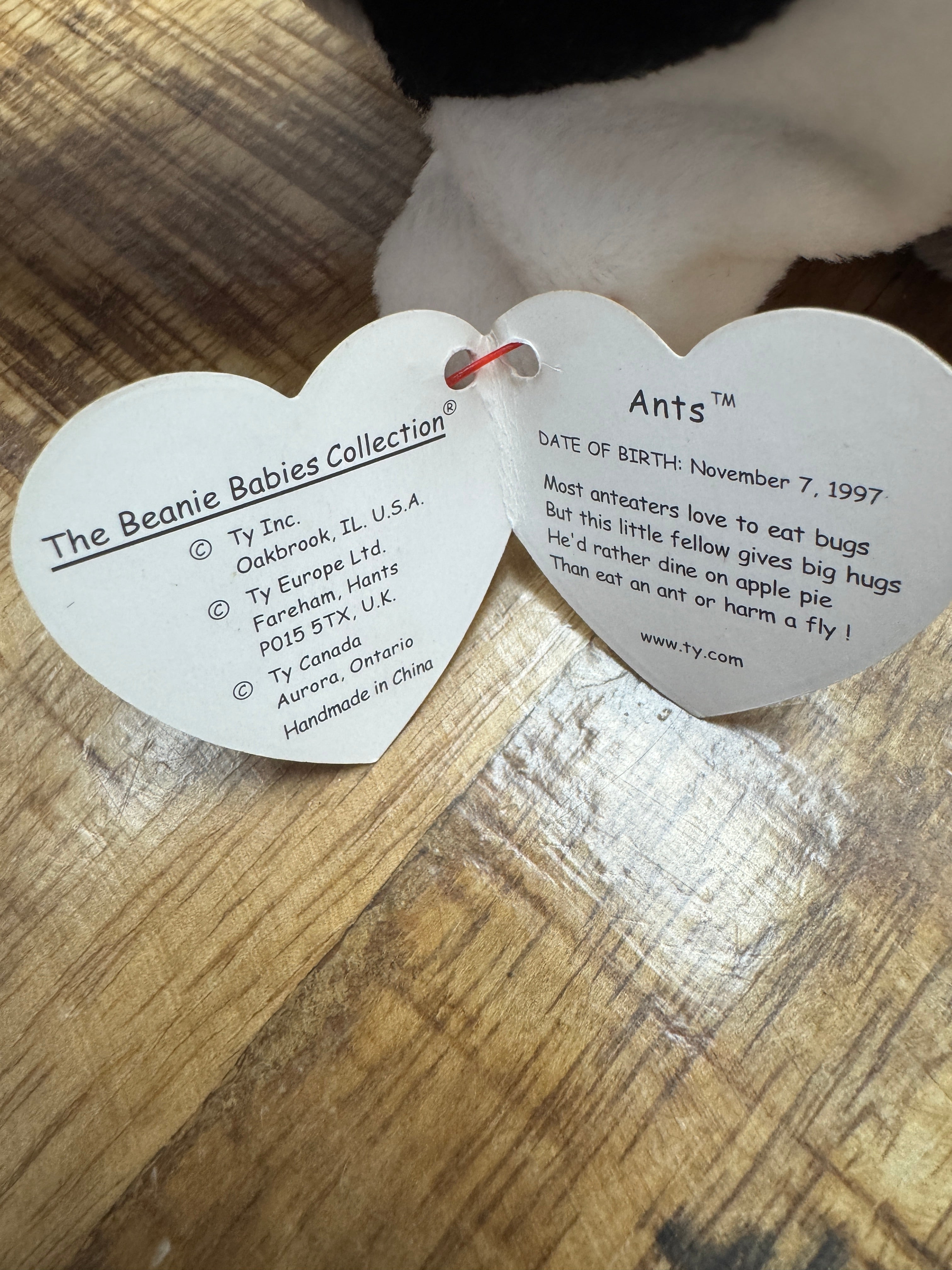 Vintage Ty Beanie Baby: Ants the Anteater, With many errors