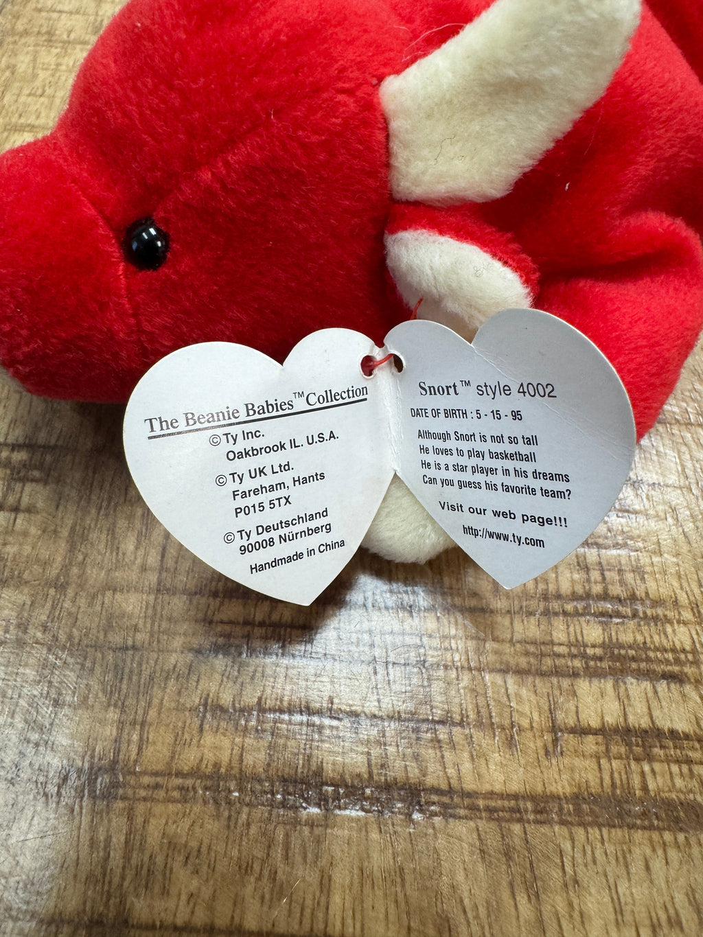 Snort The Bull Beanie Baby 4002. Retired 1995. Errors