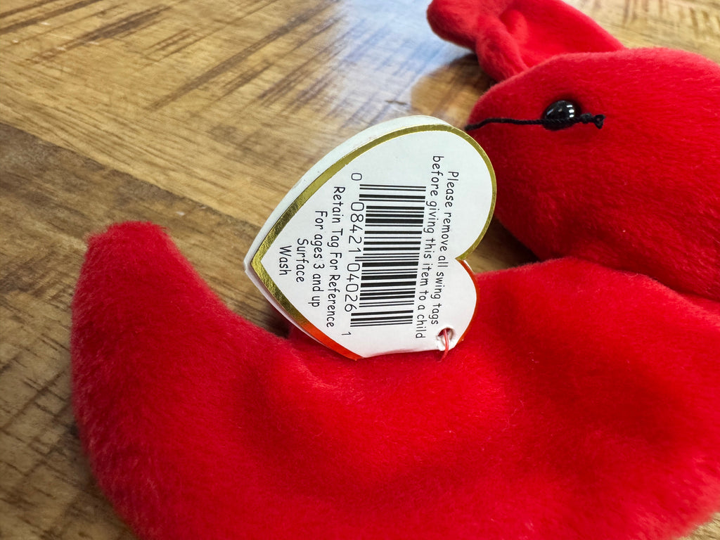 Rare Retired Pinchers the Lobster ty Beanie Baby with Tag Errors