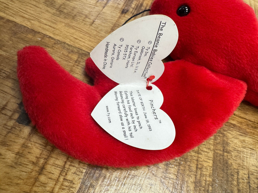 Rare Retired Pinchers the Lobster ty Beanie Baby with Tag Errors