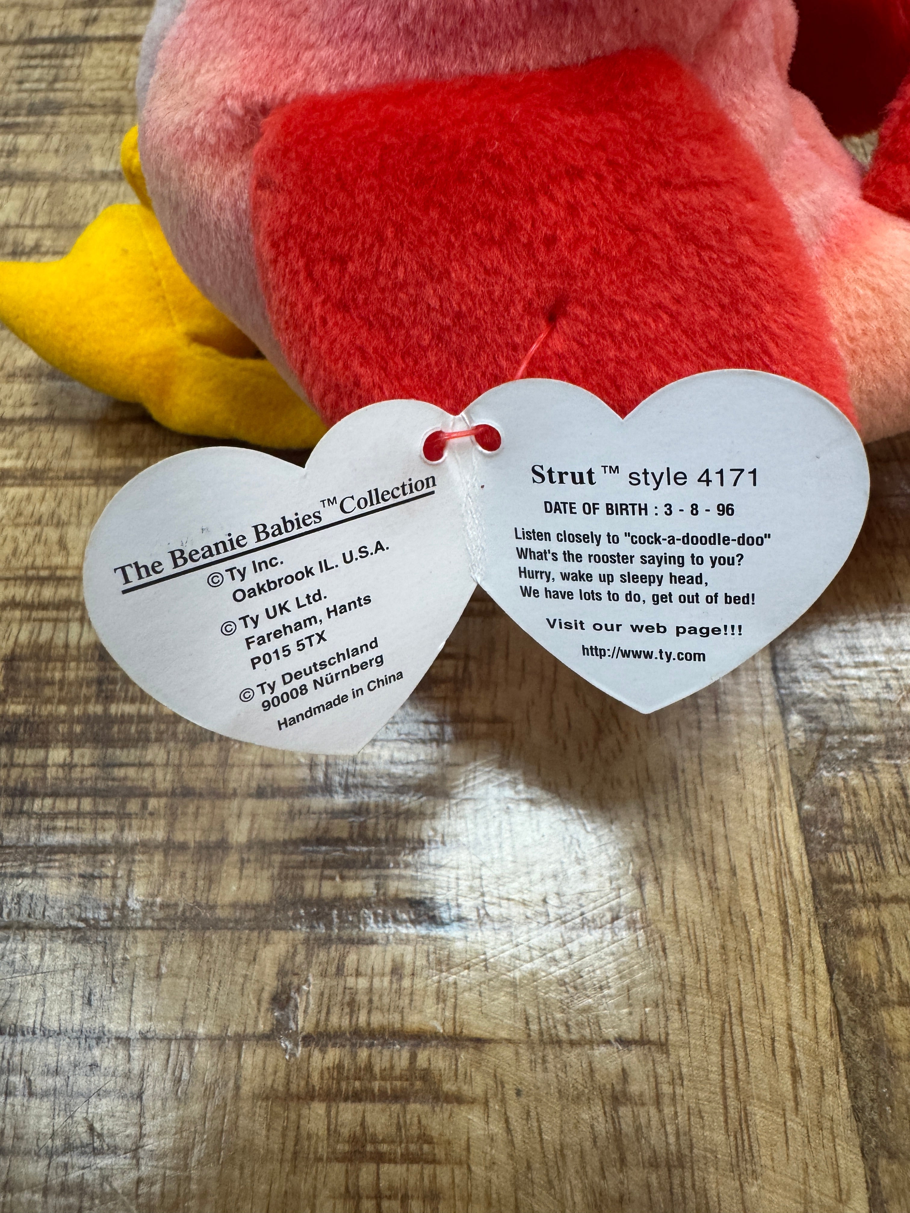 Rare Ty Beanie Baby Strut the Rooster 1996 – P.V.C. Pellets With Tag 14 Errors