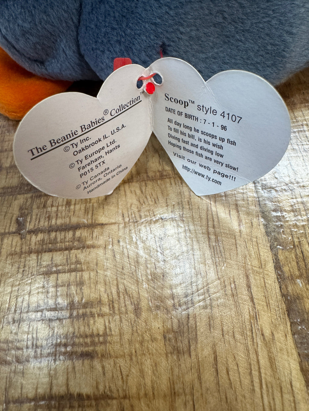 Ty Beanie Baby – Scoop the Pelican 1996 – P.V.C. Pellets With Tag 15 Errors