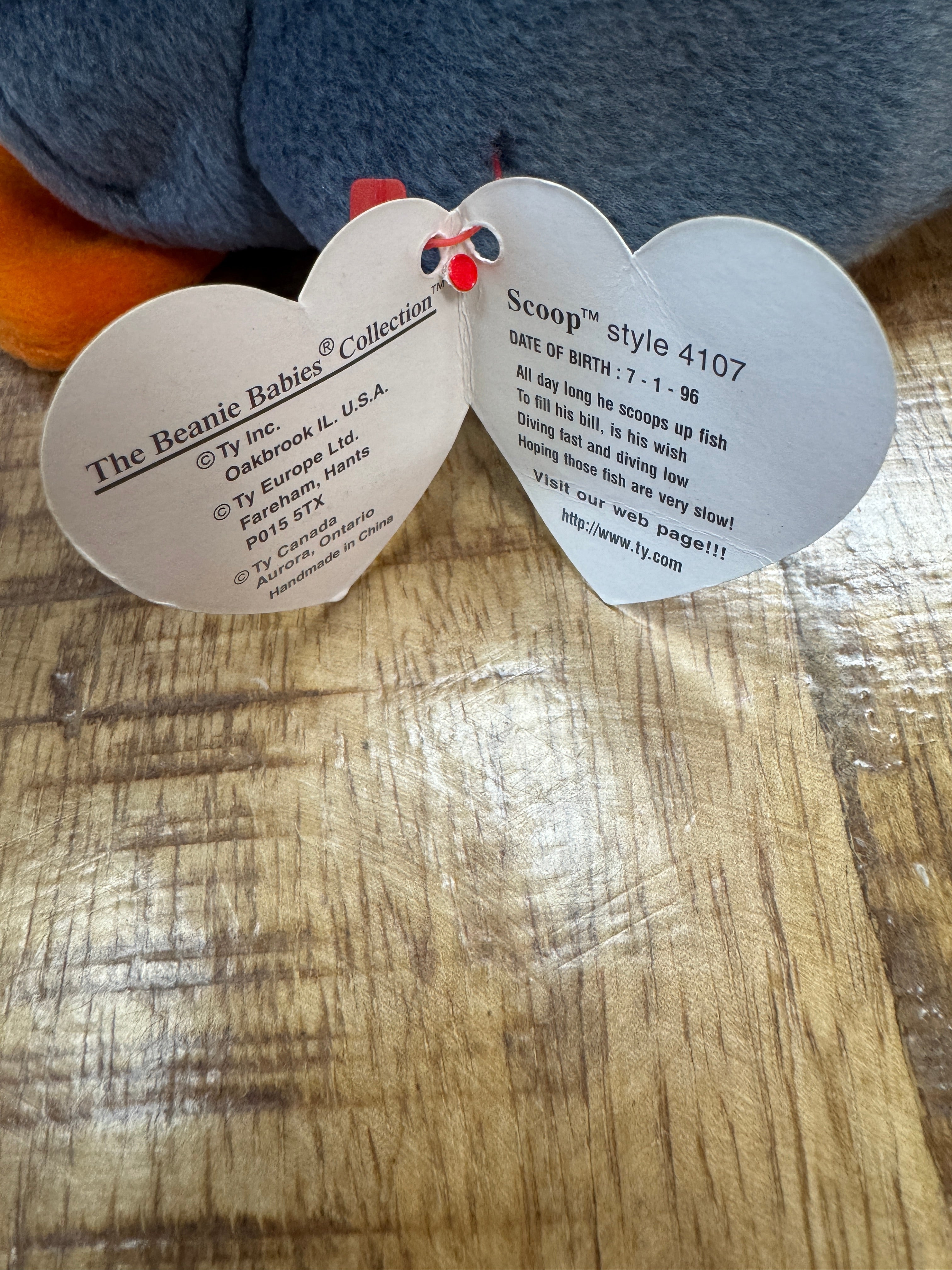 Ty Beanie Baby – Scoop the Pelican 1996 – P.V.C. Pellets With Tag 15 Errors