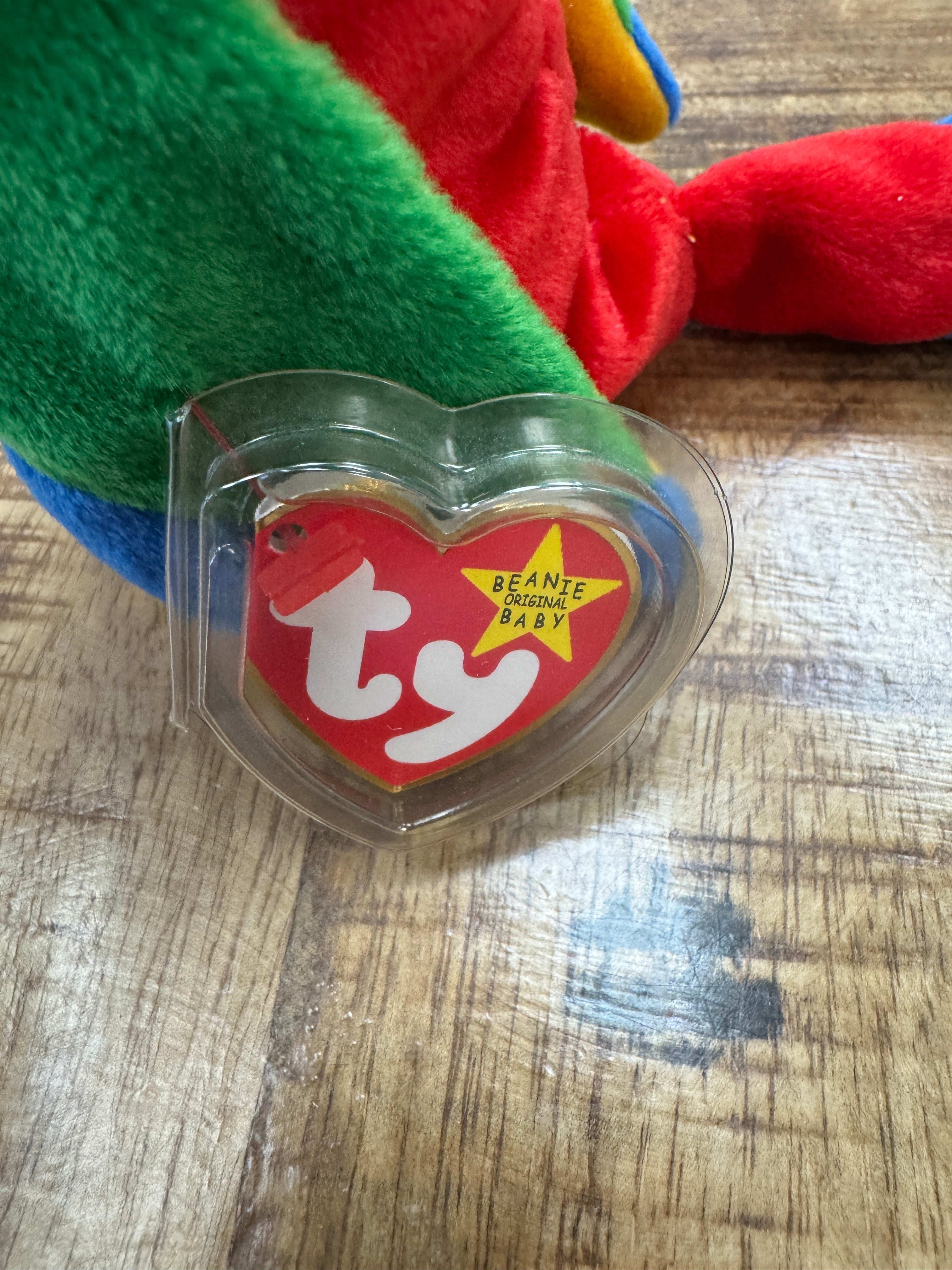 TY Beanie Baby Jabber the Parrot Bird Retired Rare Date Errors Mint 1997 w/Case