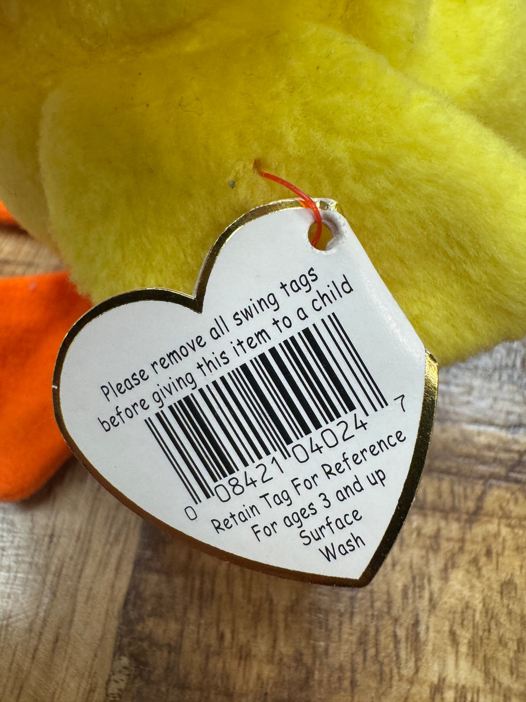 Original Collector PVC 1994 Hang / 1993 Tush Ty Beanie Baby Quackers The Duck