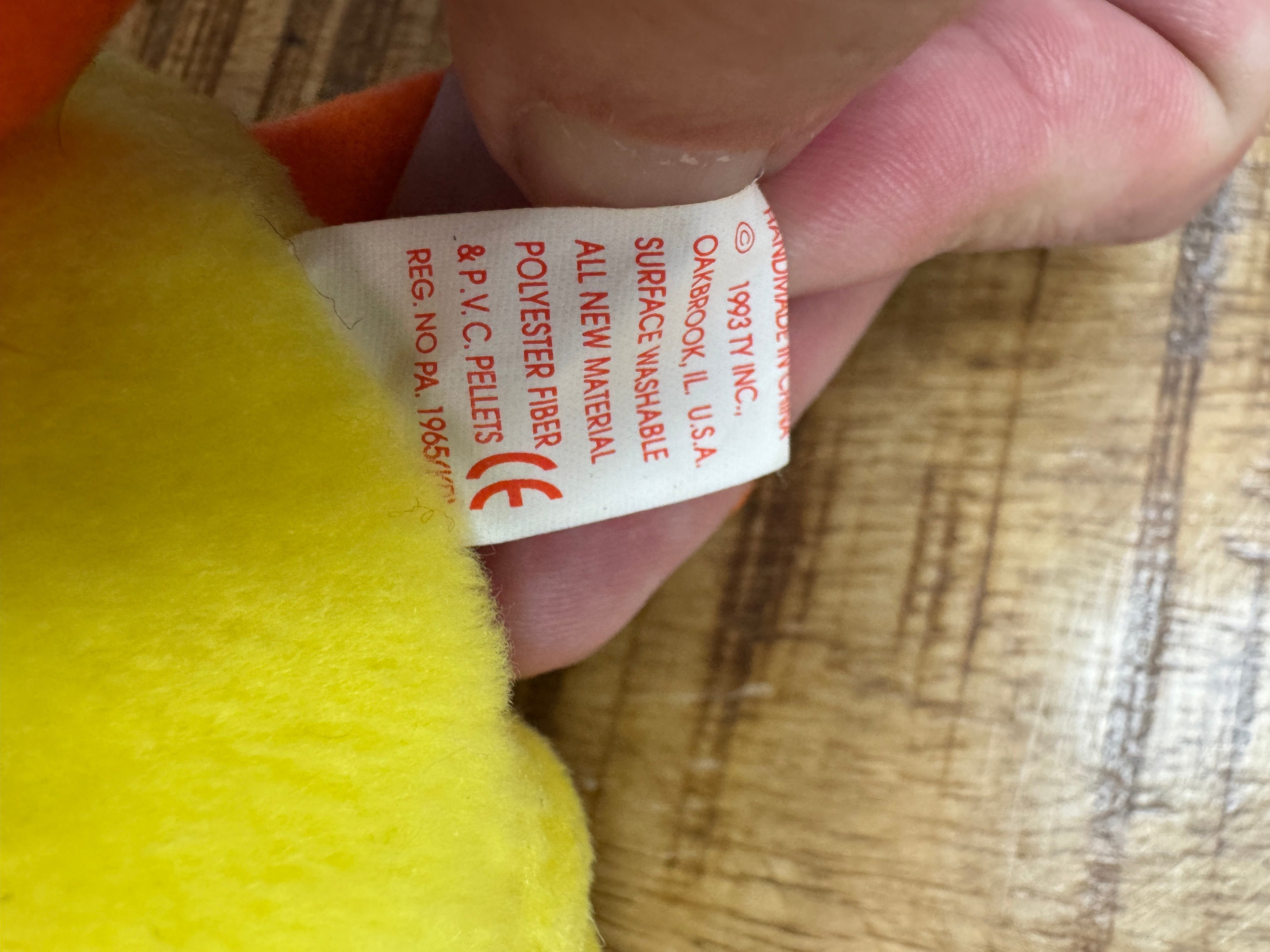 Original Collector PVC 1994 Hang / 1993 Tush Ty Beanie Baby Quackers The Duck