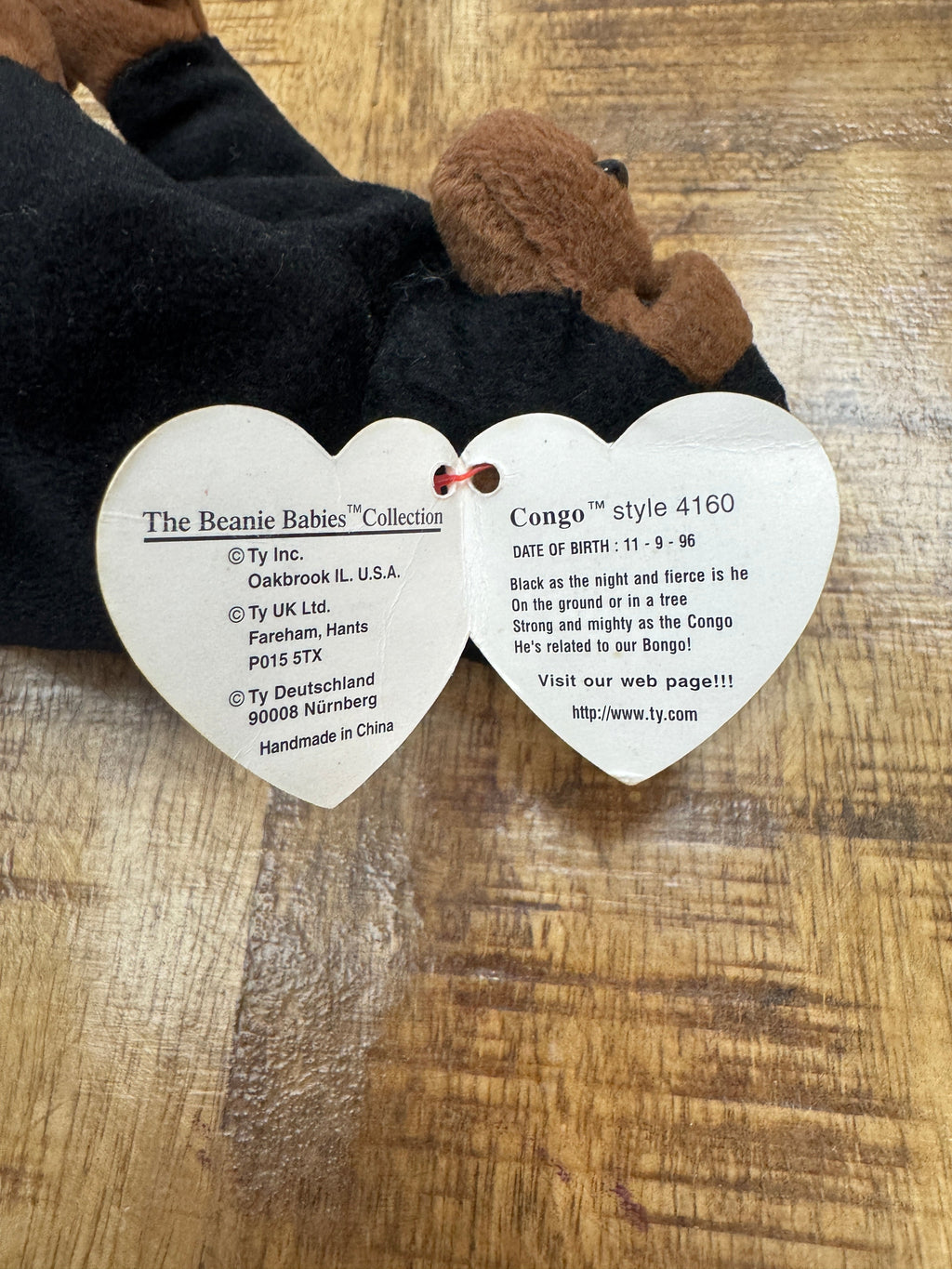 Ty Beanie Baby Congo the Gorilla 1996 RARE Original - 4160 P.V.C. Pellets