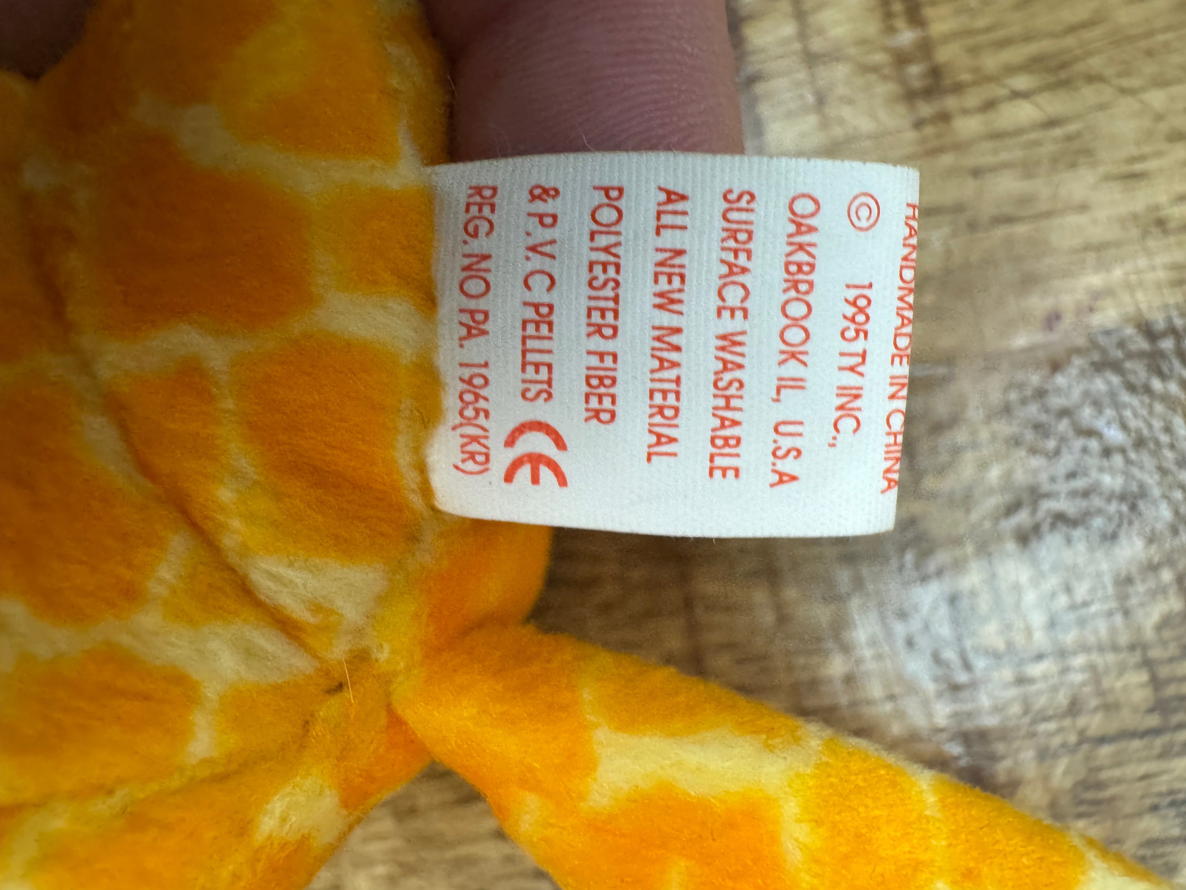 Ty Beanie Babies Twigs the Giraffe Plush 1995 P.V.C. Pellets With Tag 14 Errors