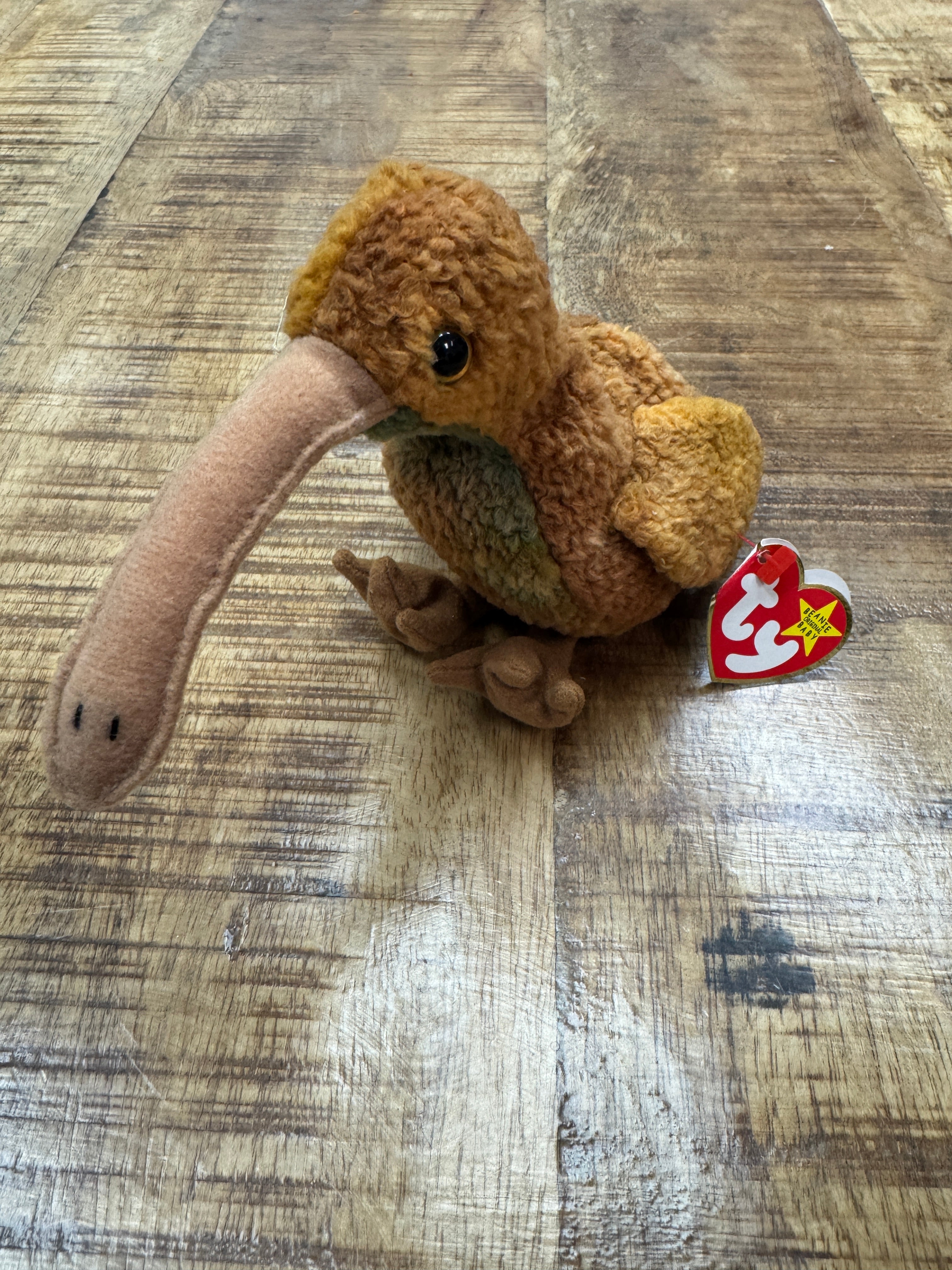 1998 Ty Beanie Baby Beak the Kiwi Bird Retired P.E. Pellets w/ Tag Errors