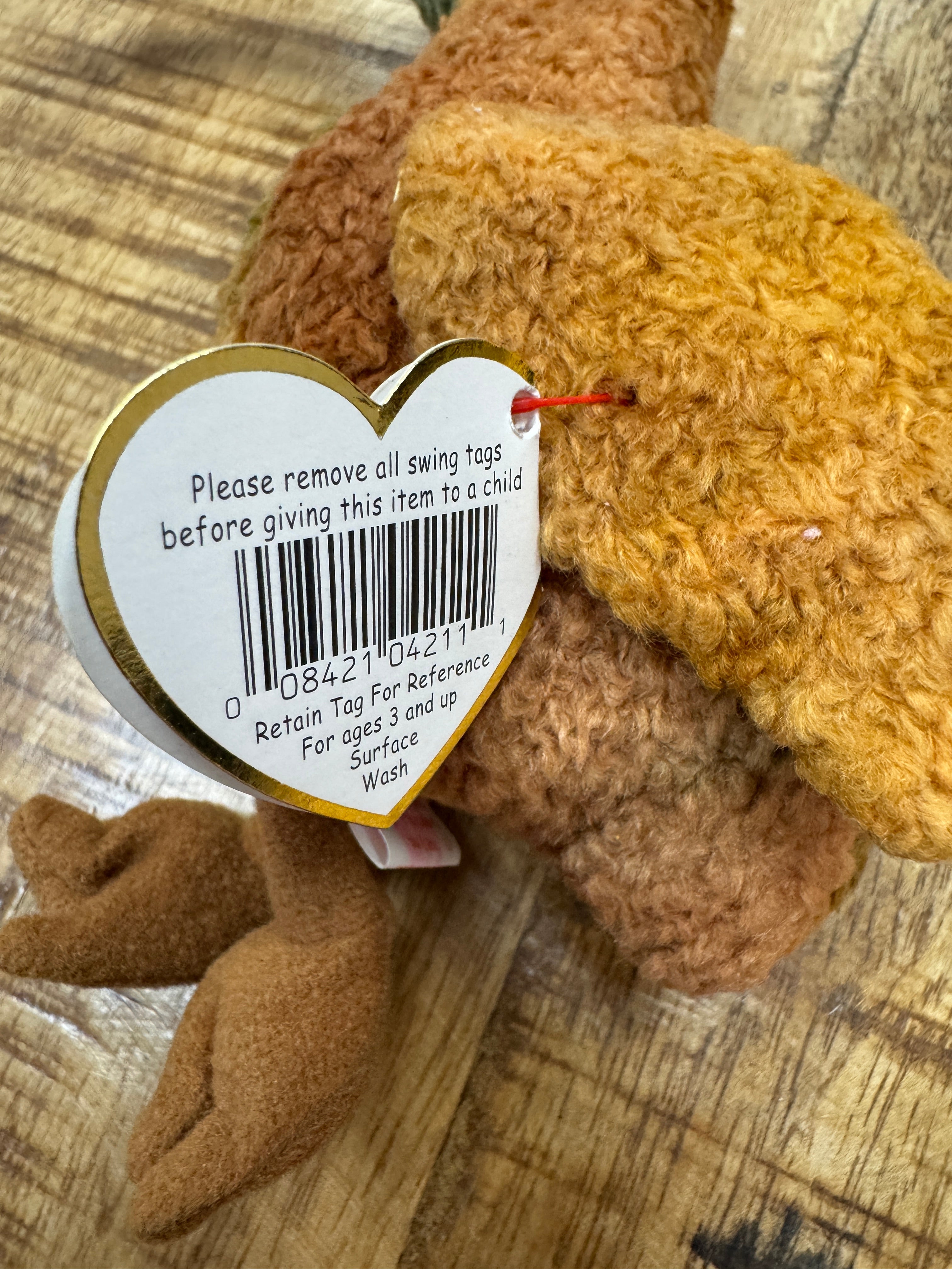 1998 Ty Beanie Baby Beak the Kiwi Bird Retired P.E. Pellets w/ Tag Errors