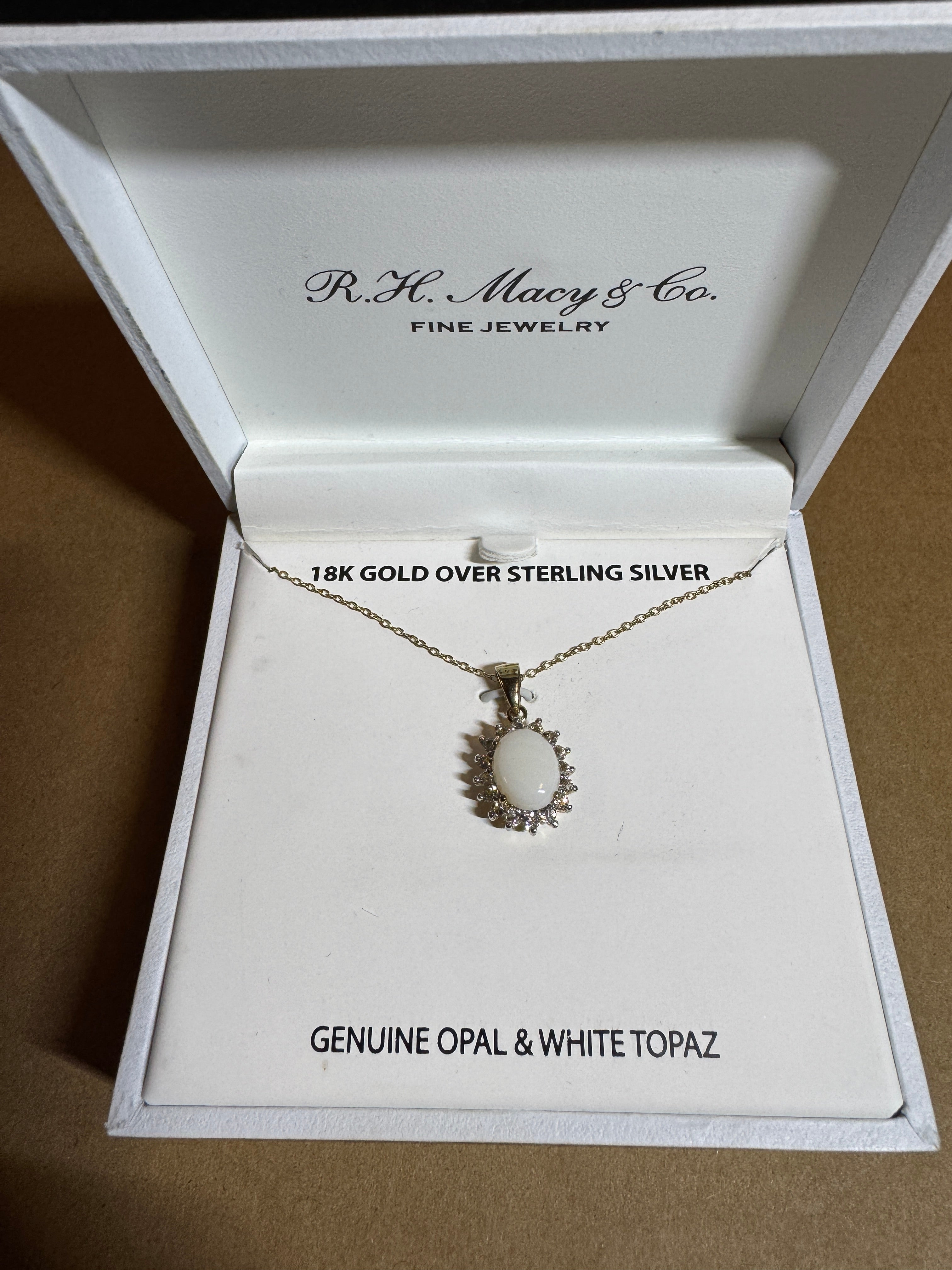 RHmacy Genuine Opal and White Topaz Pendant in 18 k Gold-Plated