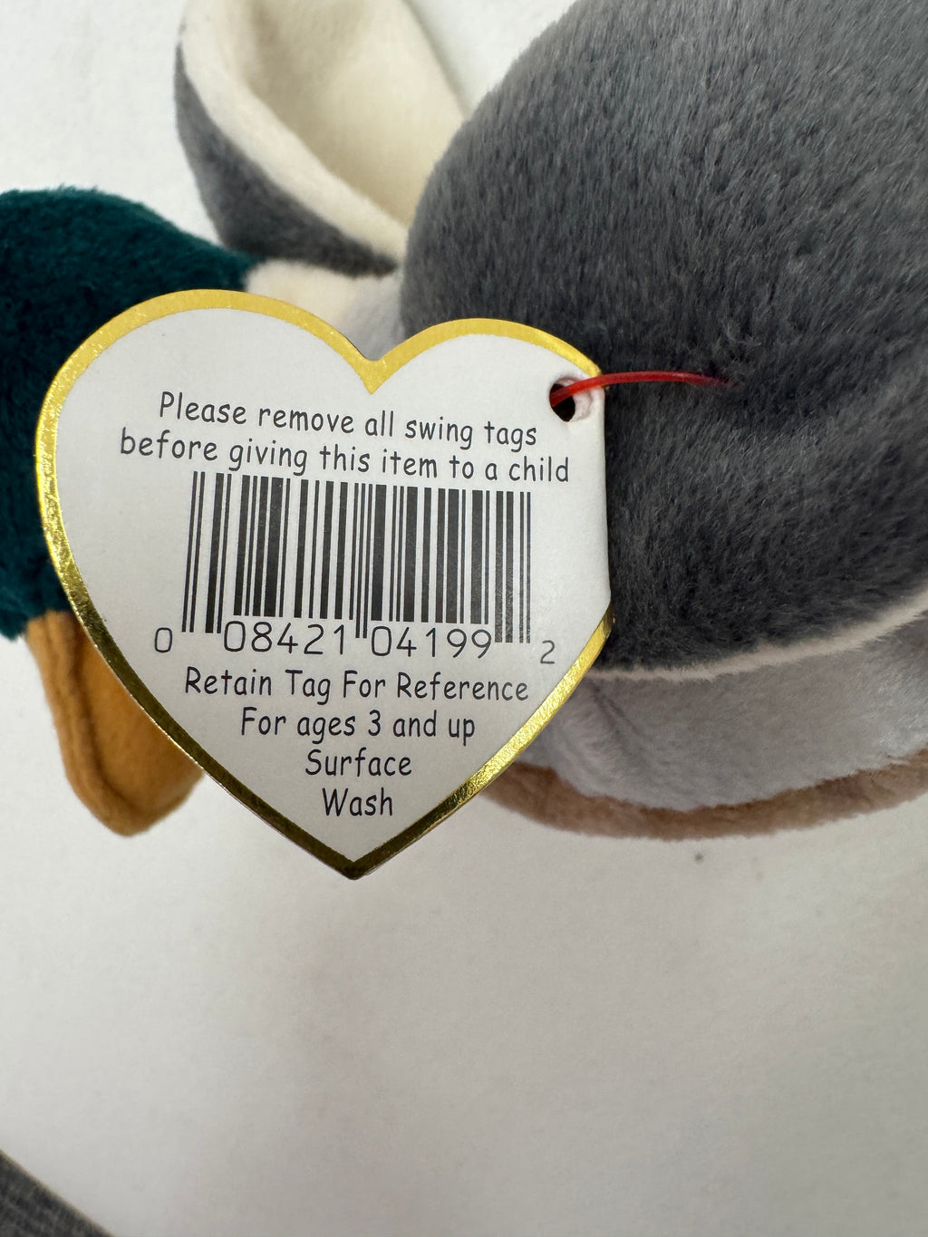 Ty Beanie Baby Jake The Mallard Drake Duck, 1997 1998  P.V.C. Pellets 14 Errors