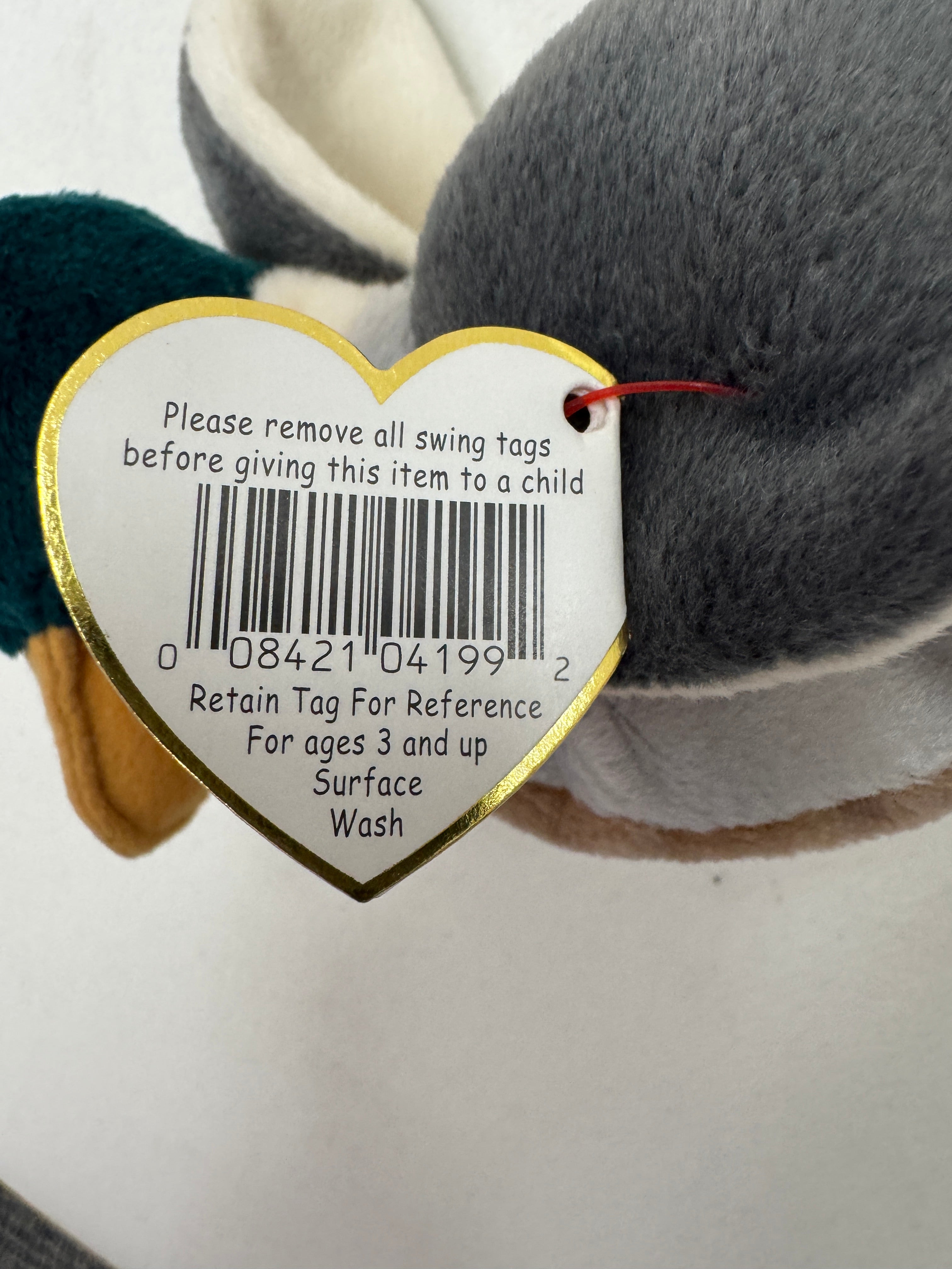 Ty Beanie Baby Jake The Mallard Drake Duck, 1997 1998  P.V.C. Pellets 14 Errors