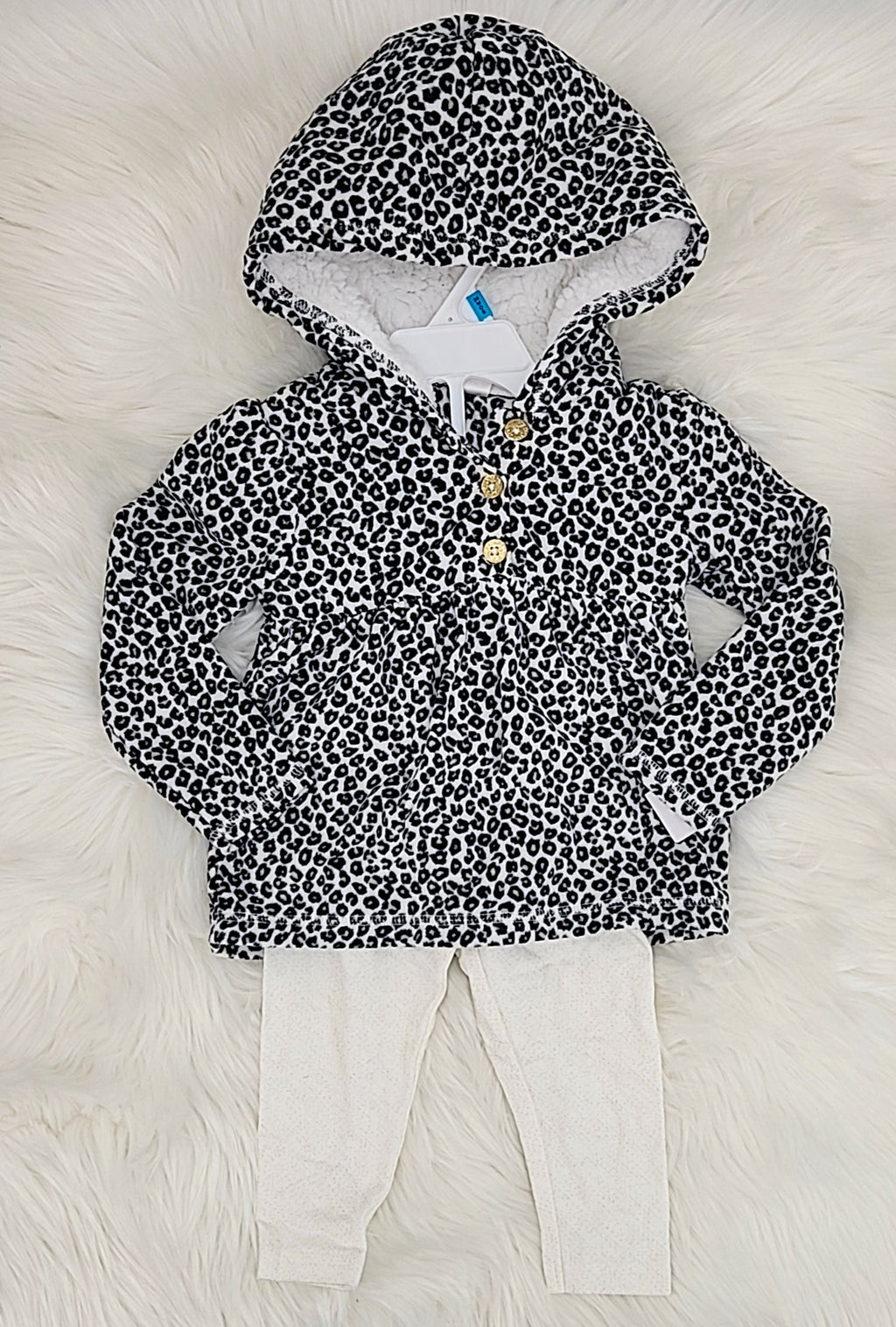 Carter's Baby Girls 2-Pc. Faux-Velboa Hoodie & Print Leggings