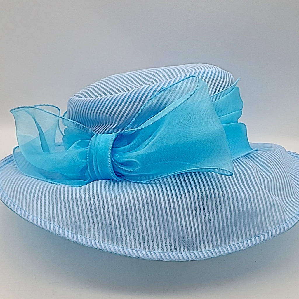Josette Striped Organza Down Brim Hat - Teal