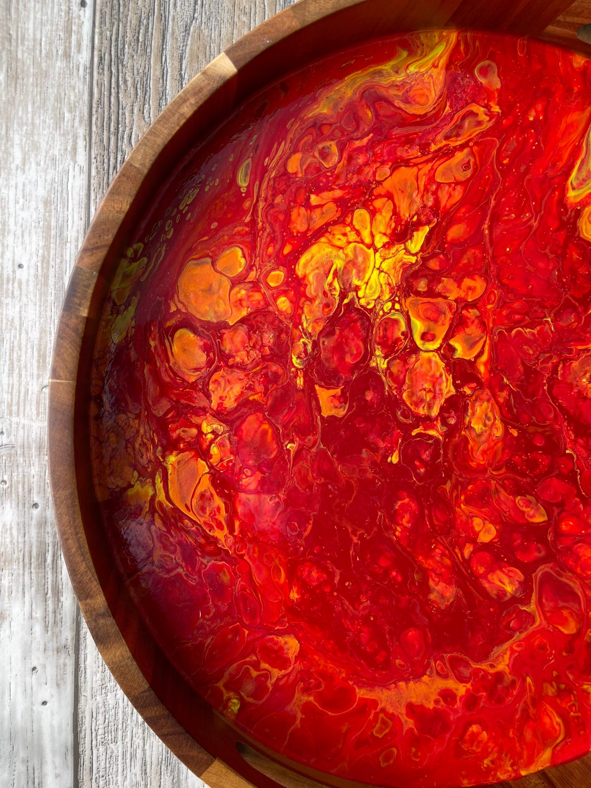 Flamin' Hot Large Round Acacia Wood Tray