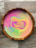 Rainbow Sherbet Medium Round Acacia Wood Tray