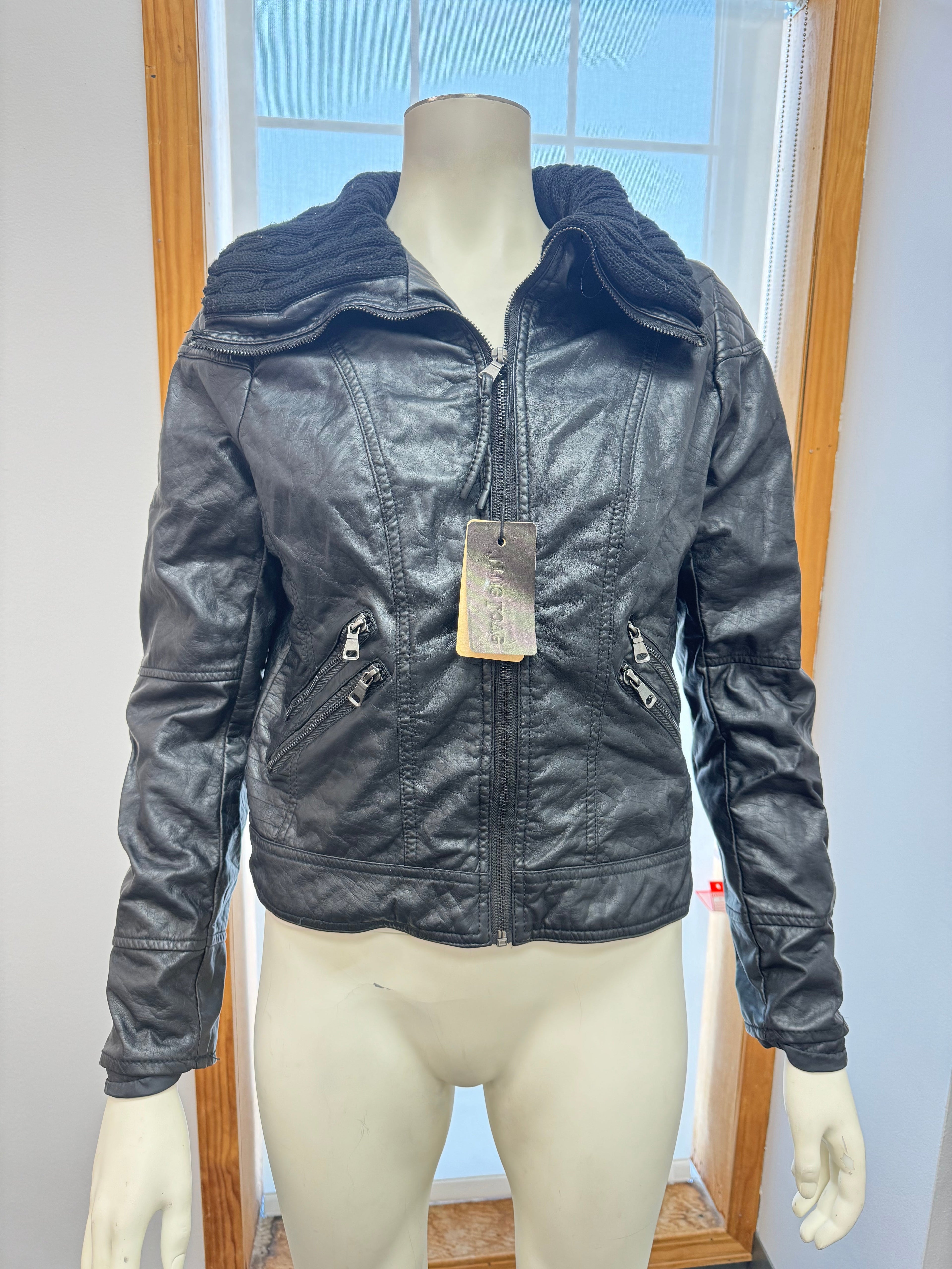 True Love By Ci Sono Womens Juniors Black Faux Leather Biker Jacket, Size Large