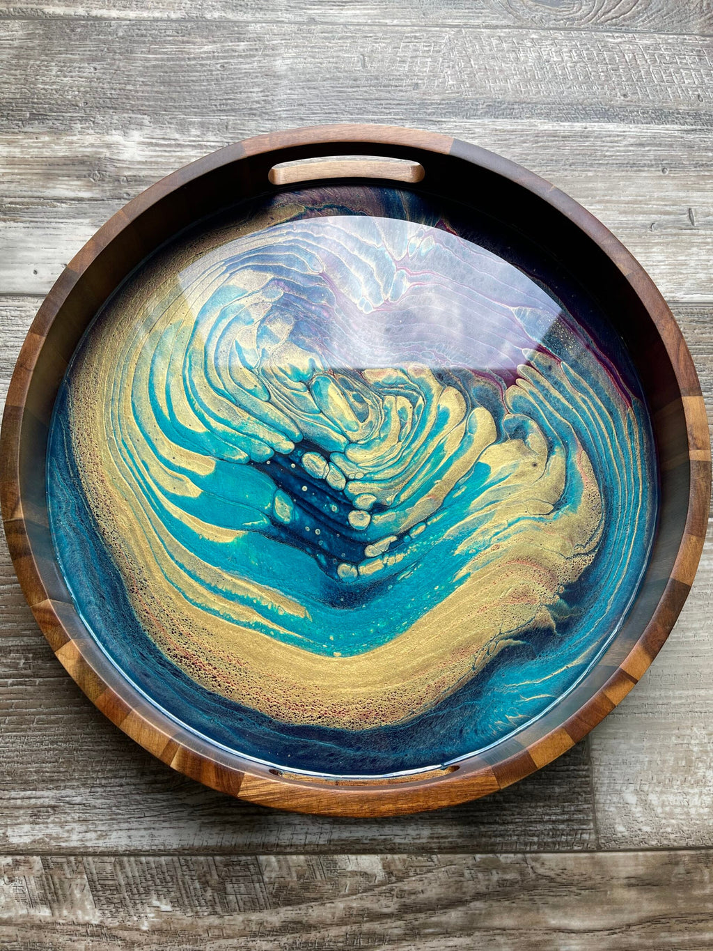 "The Audition Collection" Bejeweled Medium Round Acacia Wood Tray