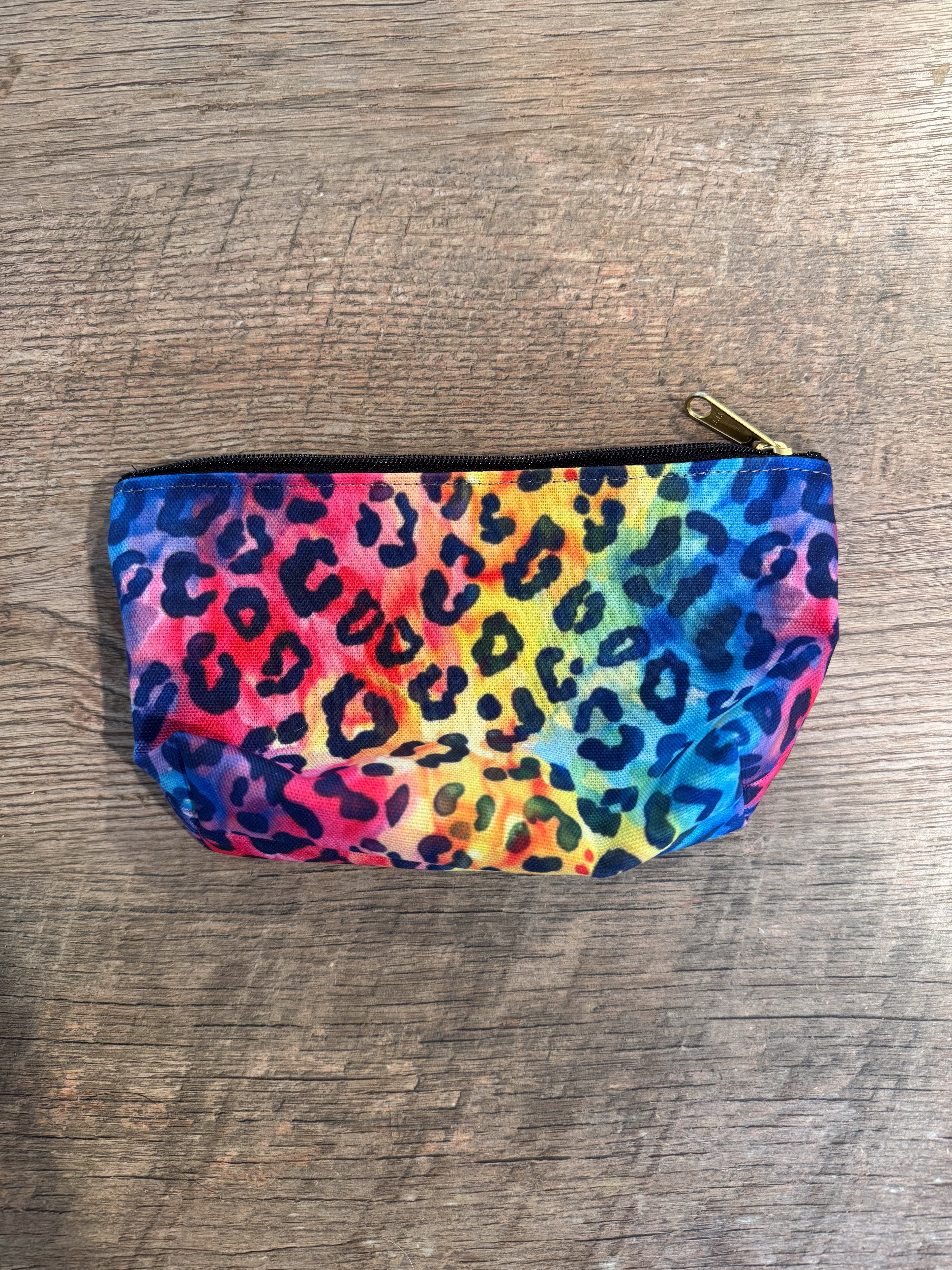 Bespattered Facade Rainbow Watercolor Leopard Accessory Pouch With T-Bottom | 2 Sizes