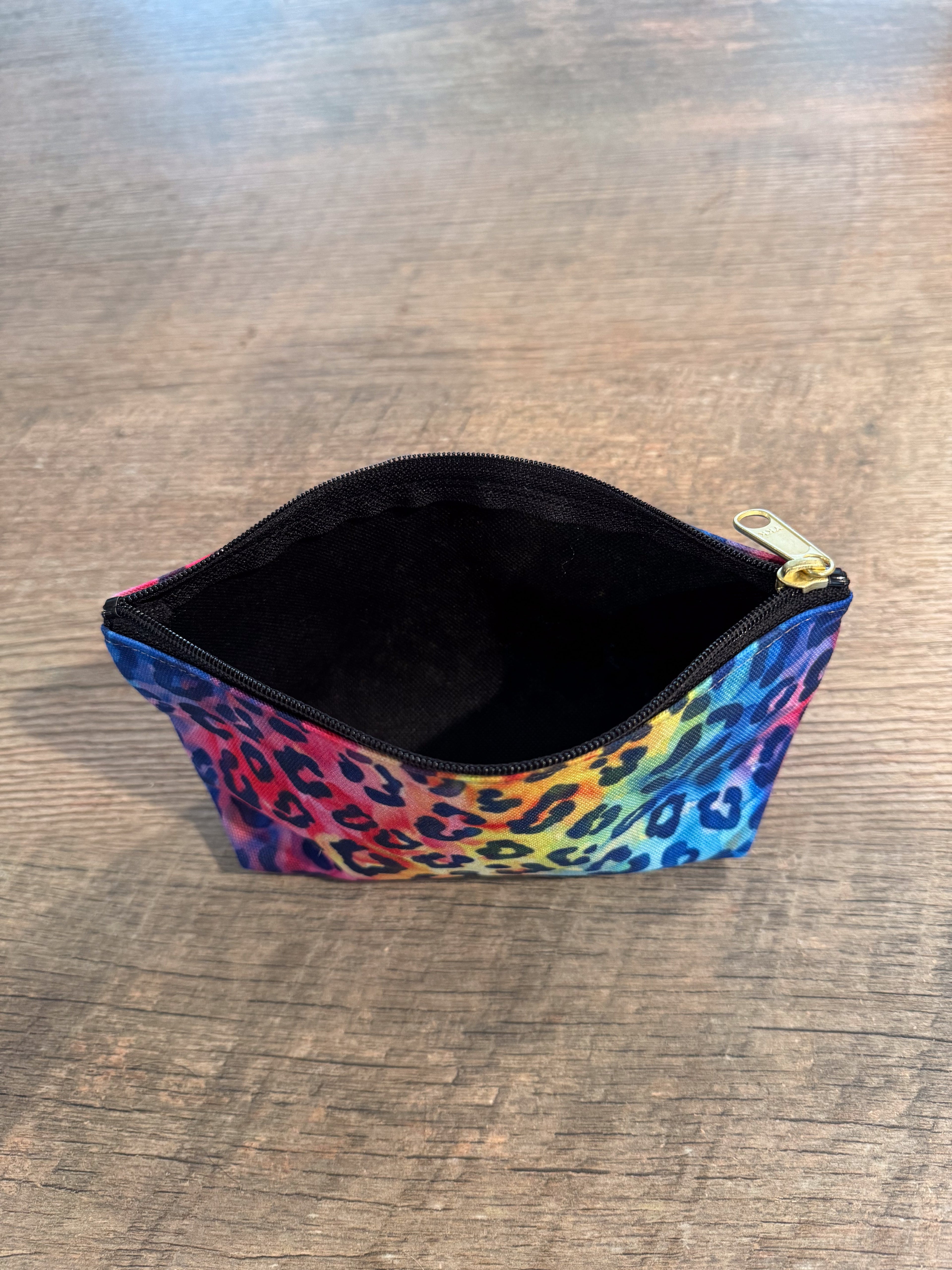 Bespattered Facade Rainbow Watercolor Leopard Accessory Pouch With T-Bottom | 2 Sizes