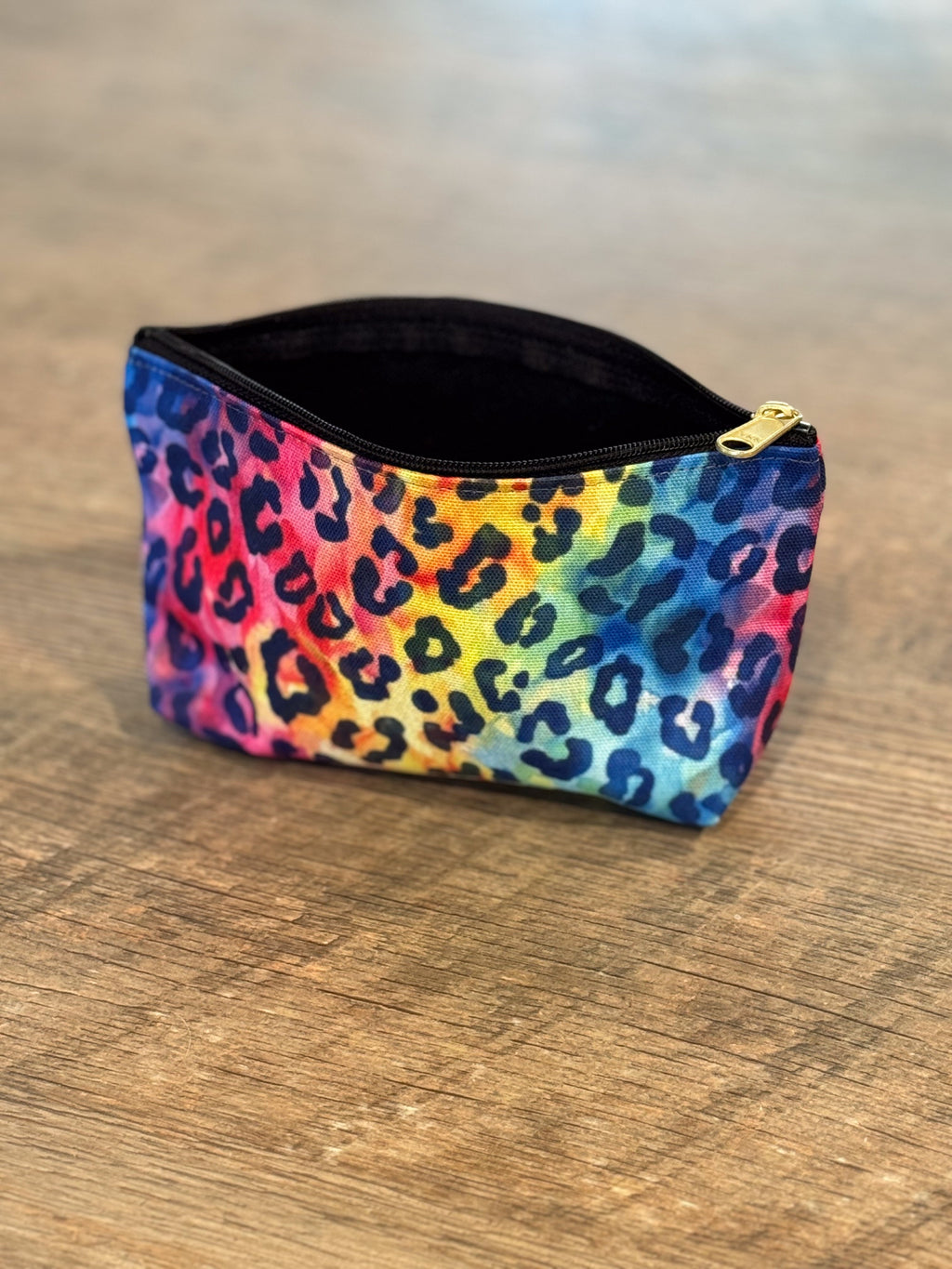 Bespattered Facade Rainbow Watercolor Leopard Accessory Pouch With T-Bottom | 2 Sizes
