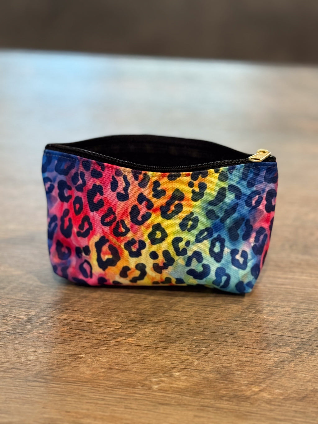 Bespattered Facade Rainbow Watercolor Leopard Accessory Pouch With T-Bottom | 2 Sizes