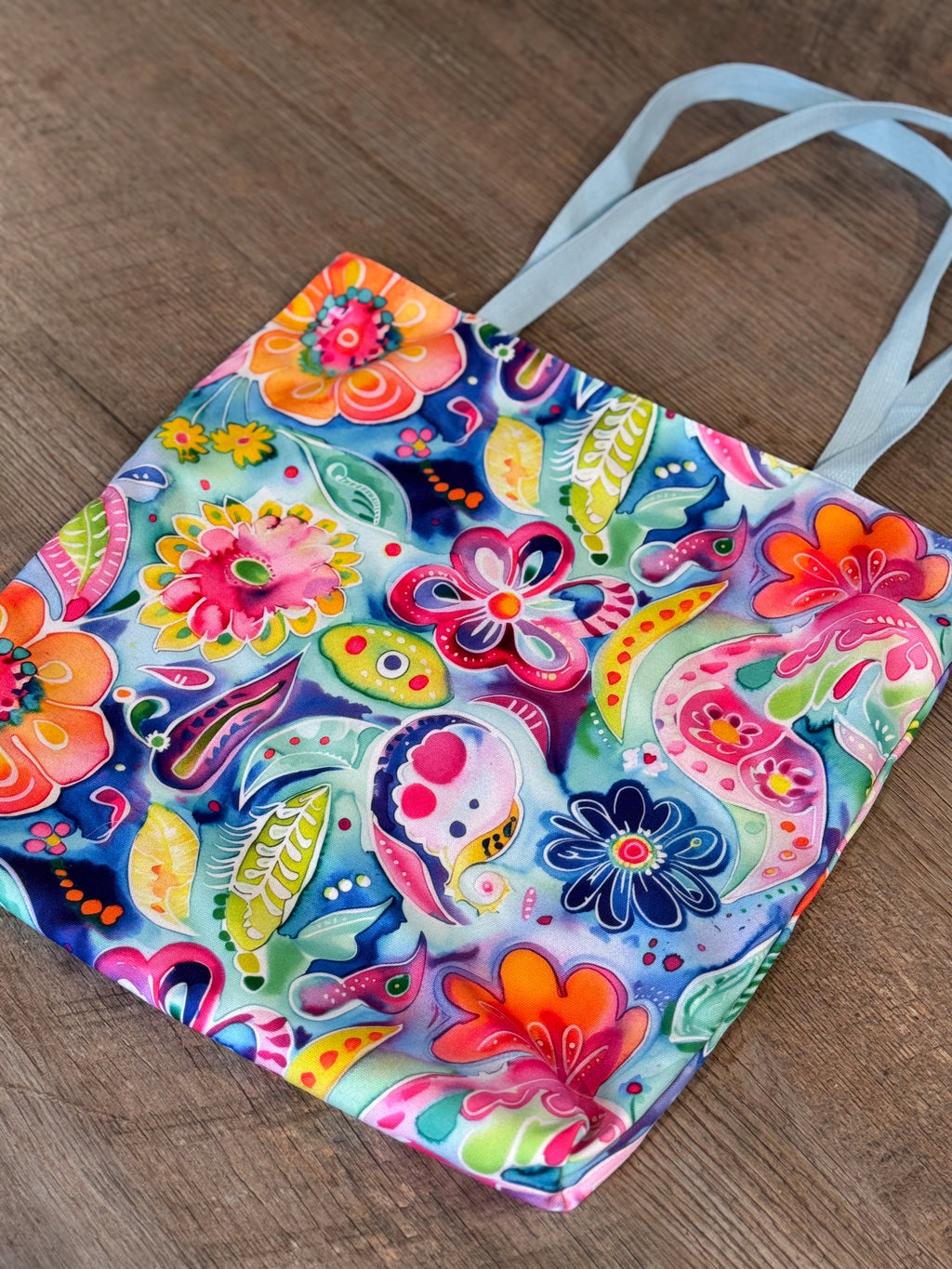 Bespattered Facade Colorful Flowers Canvas Tote Bag | 3 Sizes and 5 Strap Colors