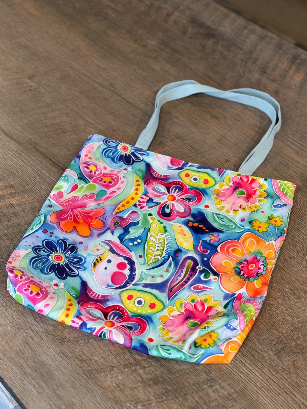 Bespattered Facade Colorful Flowers Canvas Tote Bag | 3 Sizes and 5 Strap Colors