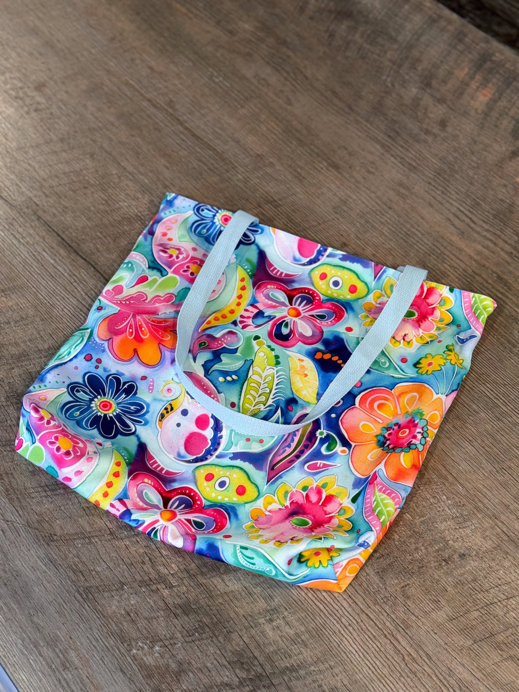 Bespattered Facade Colorful Flowers Canvas Tote Bag | 3 Sizes and 5 Strap Colors