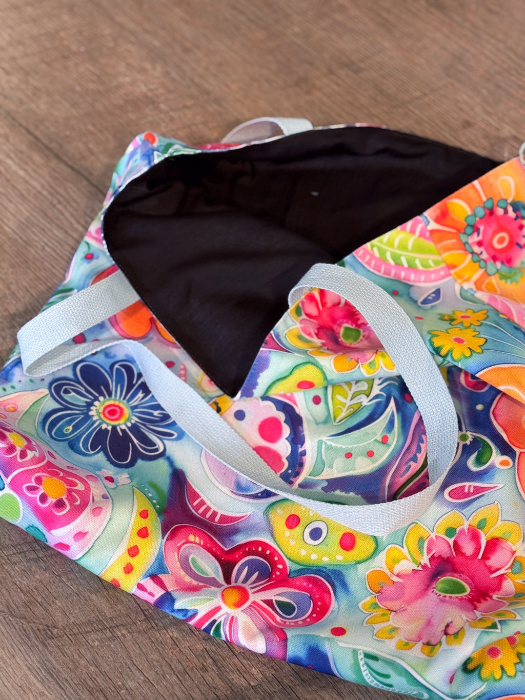 Bespattered Facade Colorful Flowers Canvas Tote Bag | 3 Sizes and 5 Strap Colors