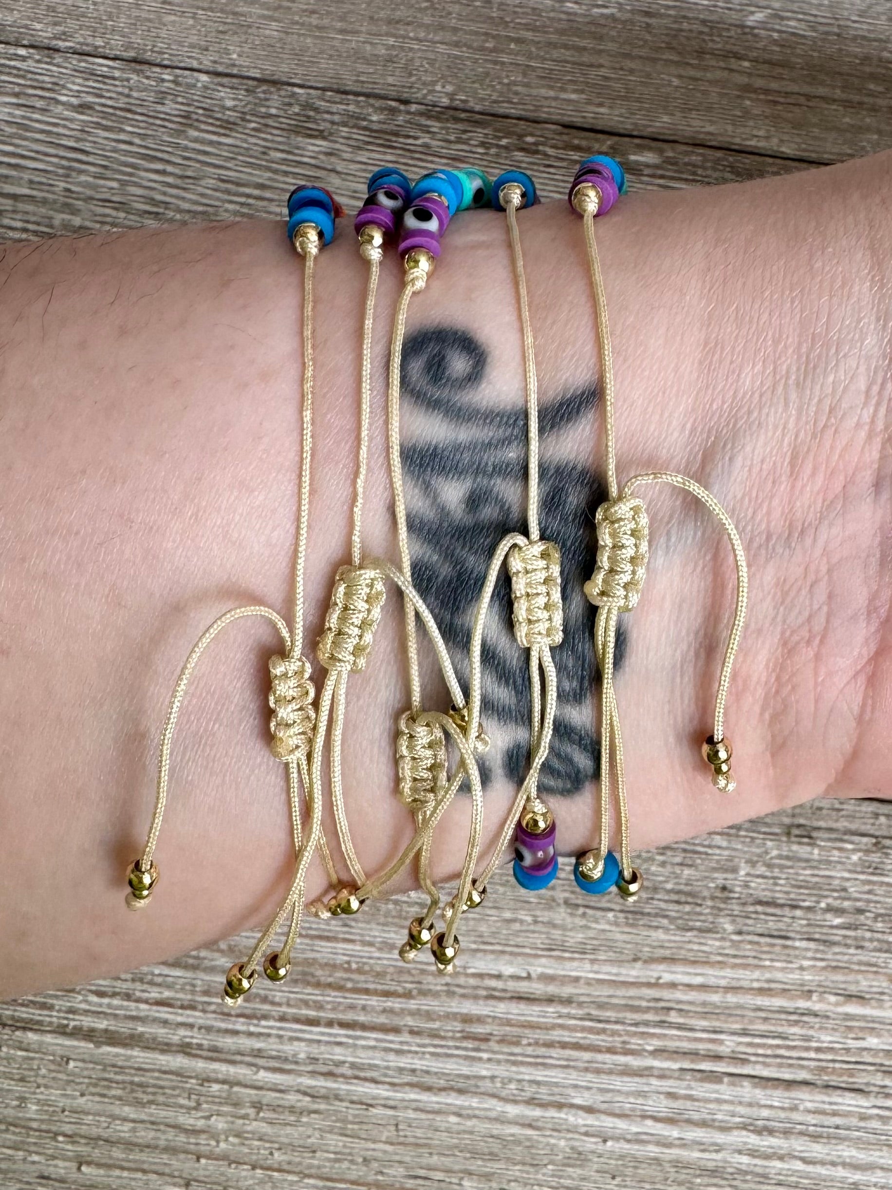 Rainbow Beaded Evil Eye Beads Adjustable String Bracelet