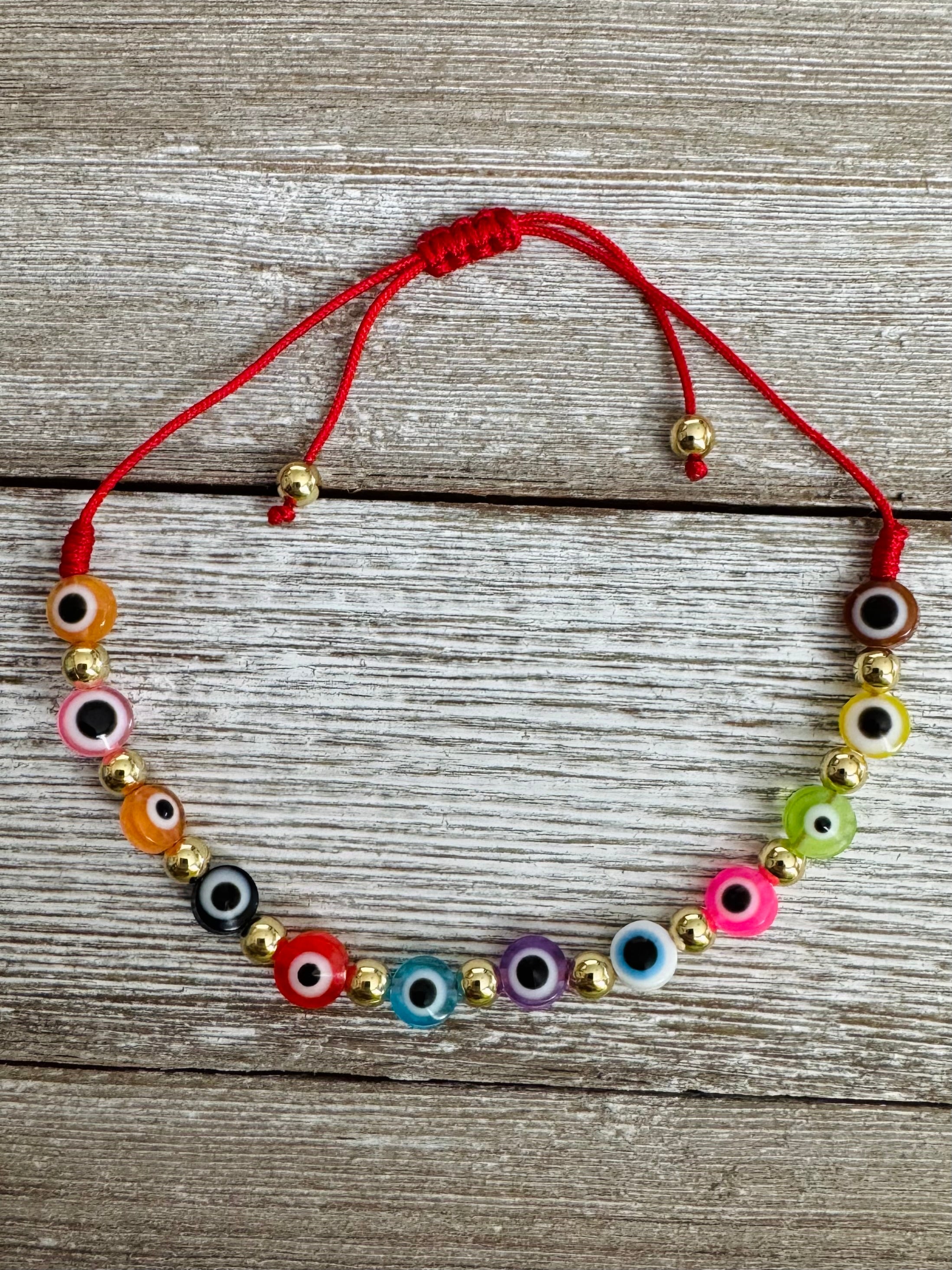 Rainbow Beaded Evil Eye Amulet Colorful Adjustable String Bracelets