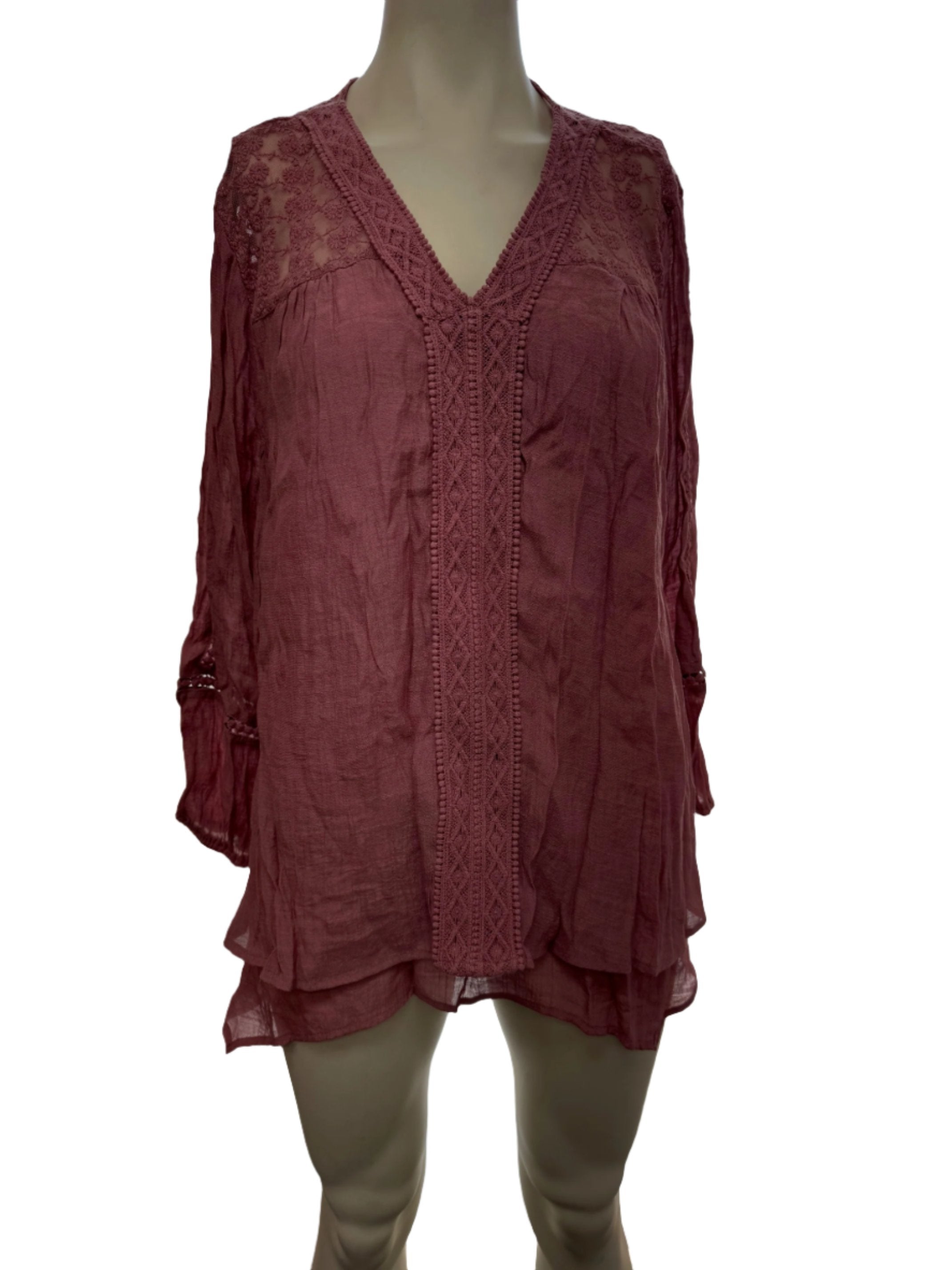 Style & Co Lace-Yoke Handkerchief-Hem Top, Large