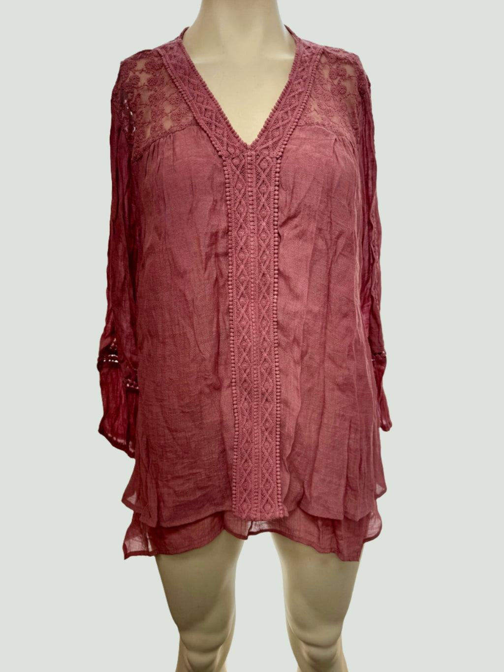 Style & Co Lace-Yoke Handkerchief-Hem Top, Large
