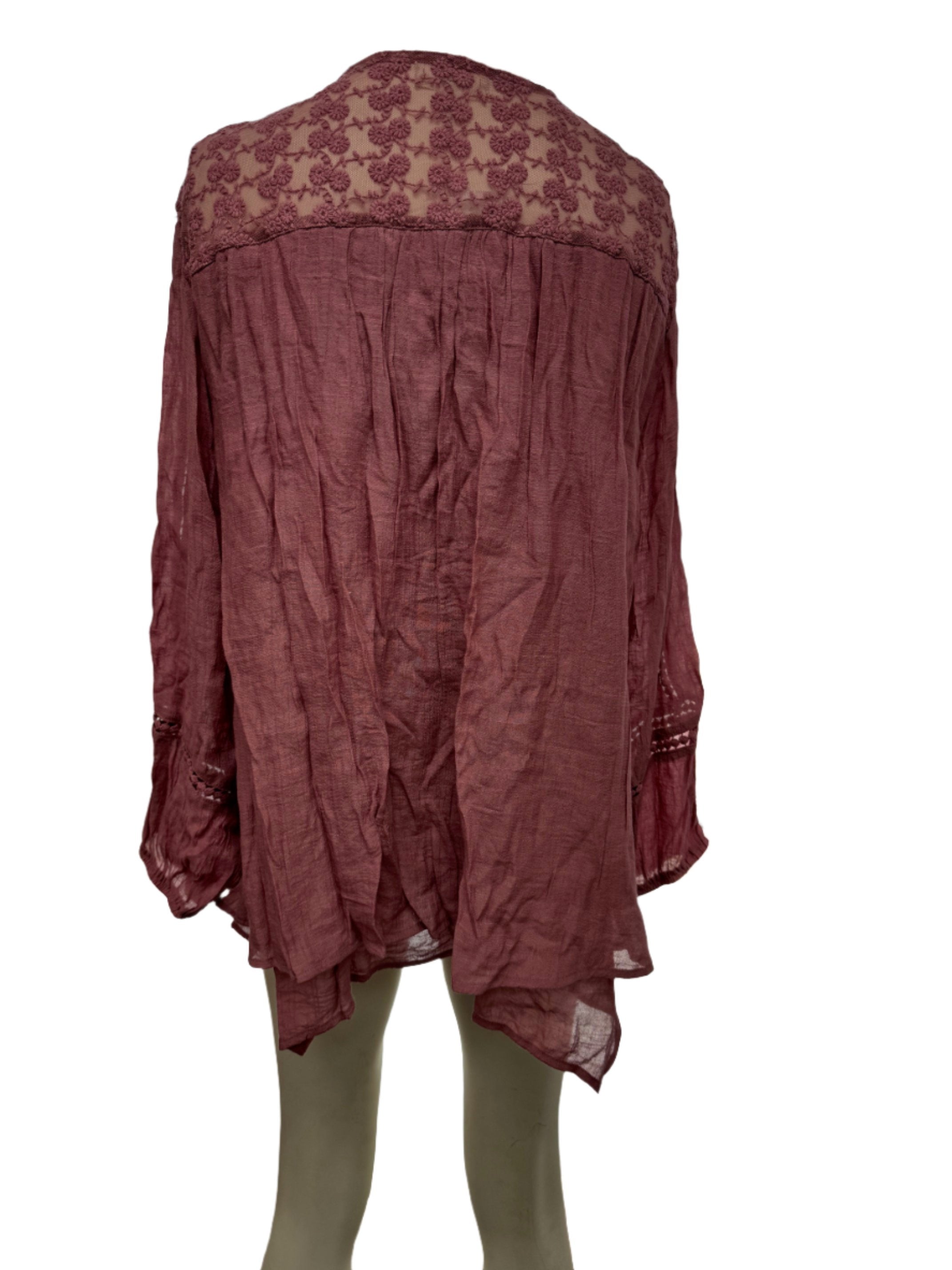 Style & Co Lace-Yoke Handkerchief-Hem Top, Large
