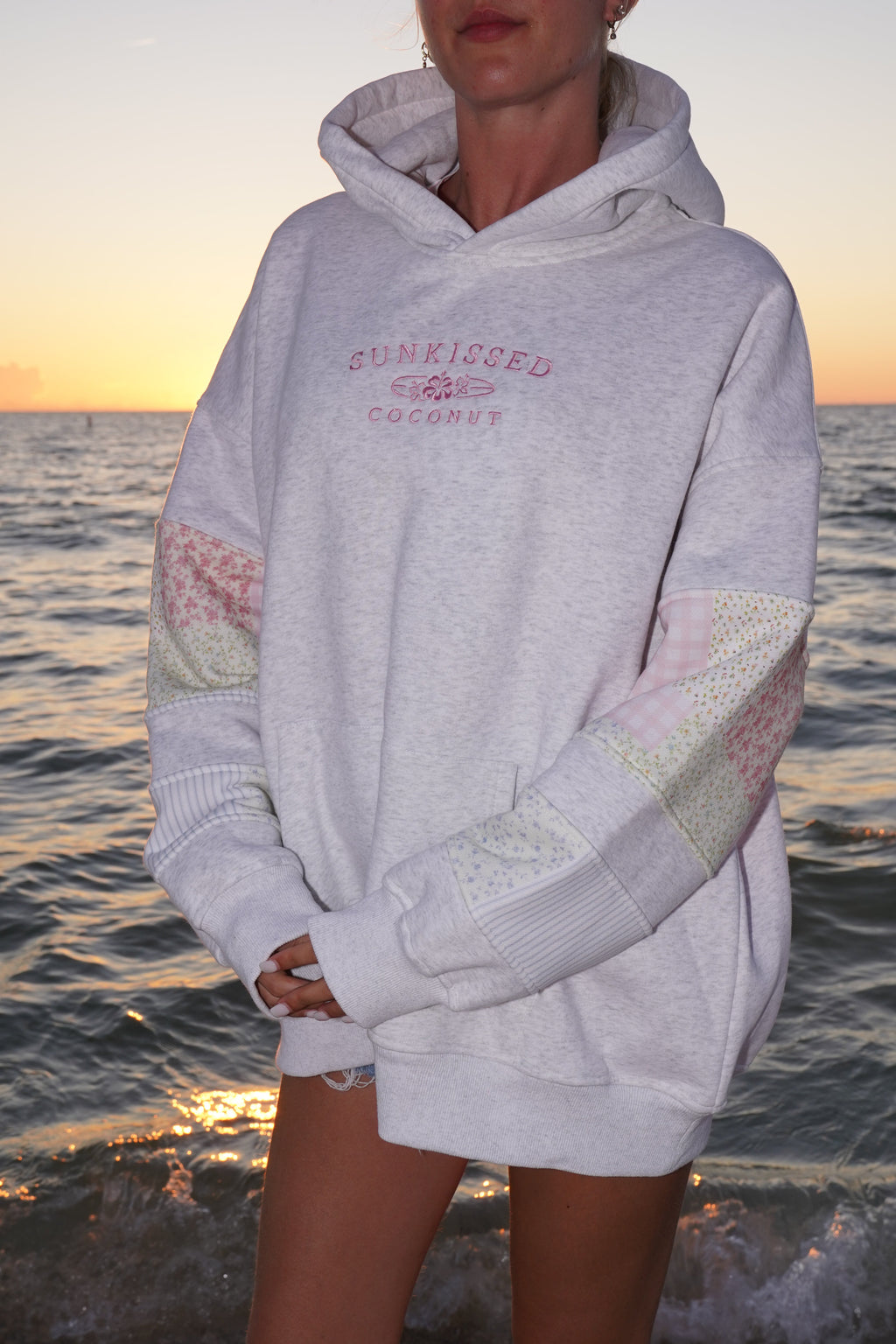 Sunkissedcoconut Quilted Pastel Embroidered Hoodie