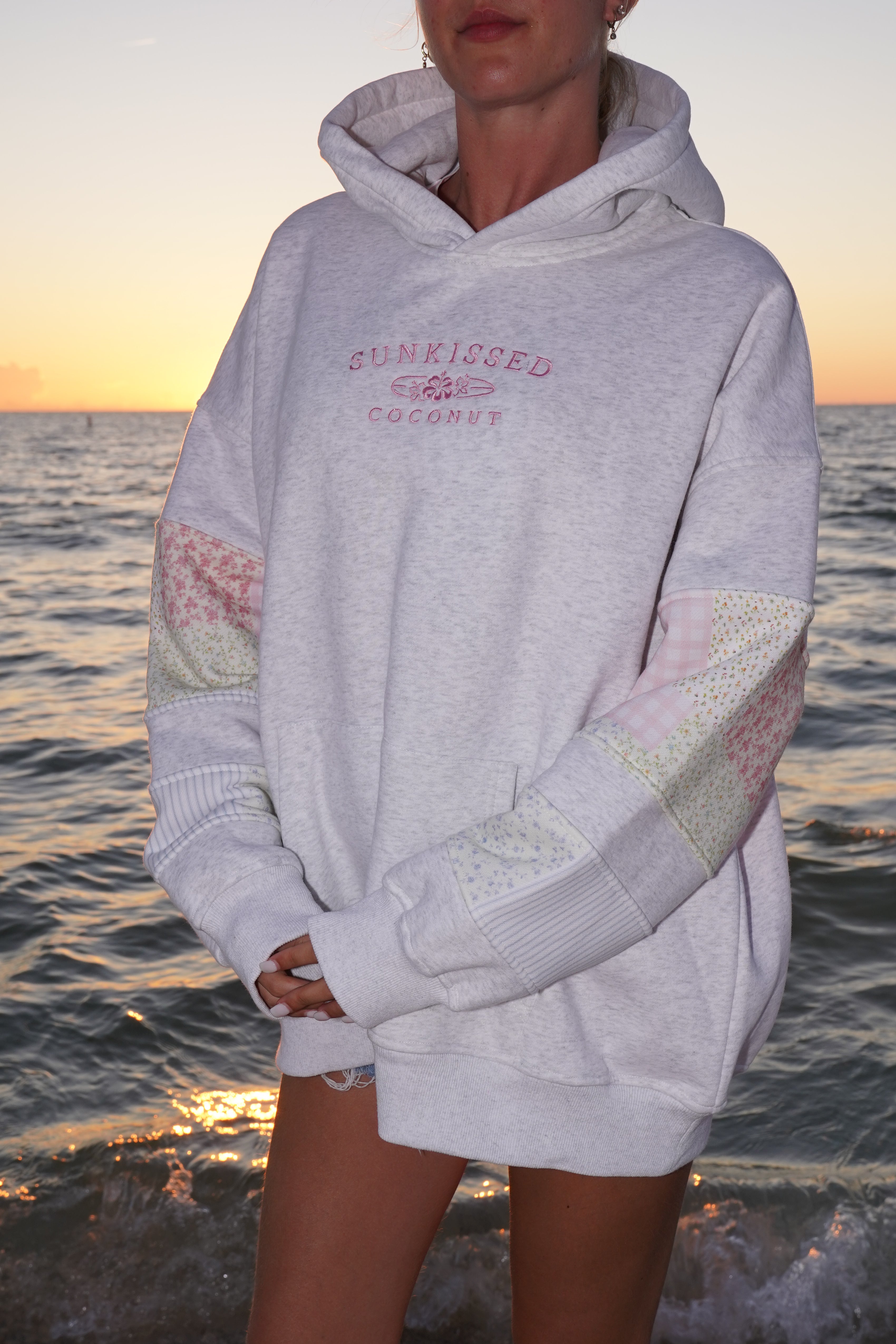 Sunkissedcoconut Quilted Pastel Embroidered Hoodie