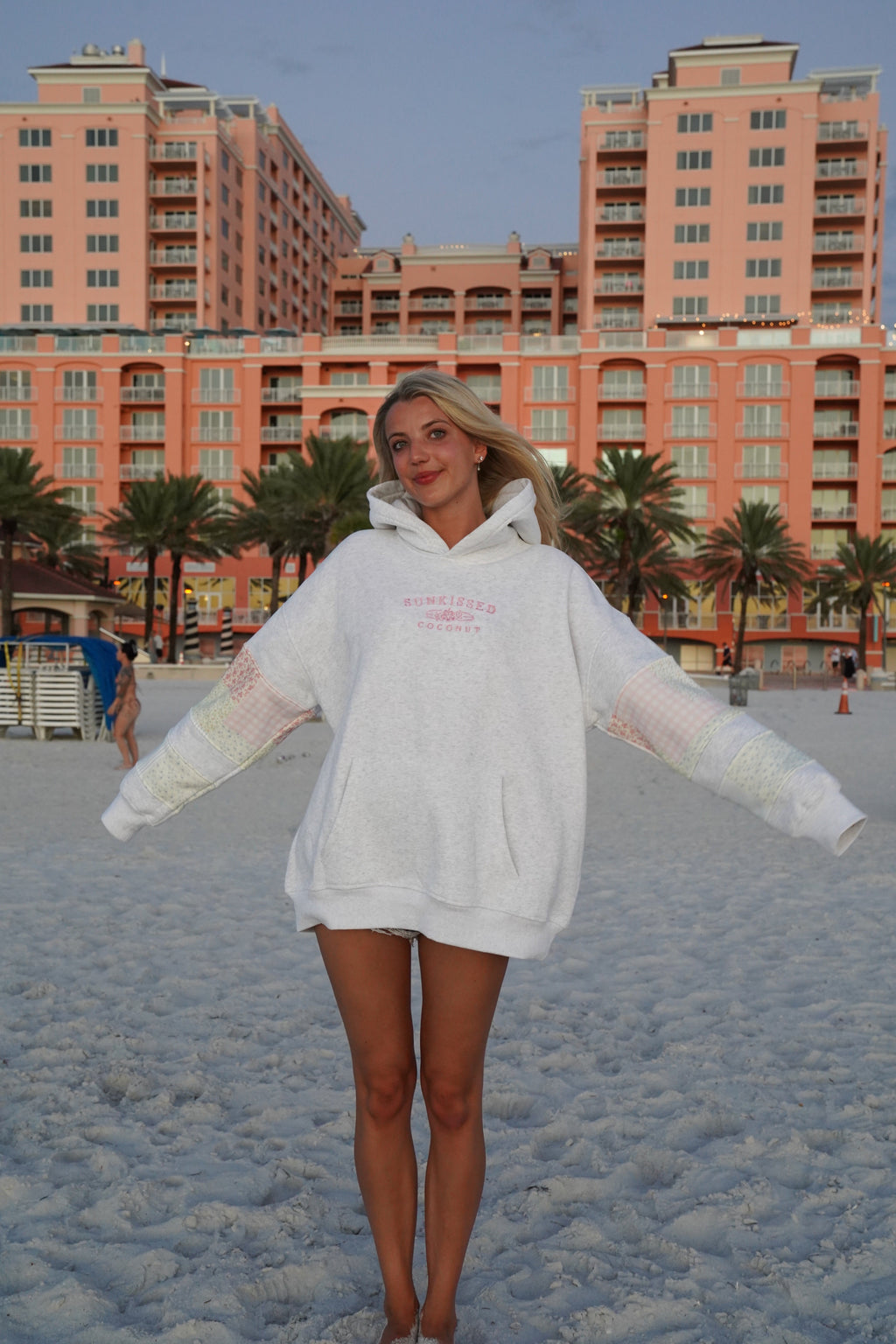 Sunkissedcoconut Quilted Pastel Embroidered Hoodie