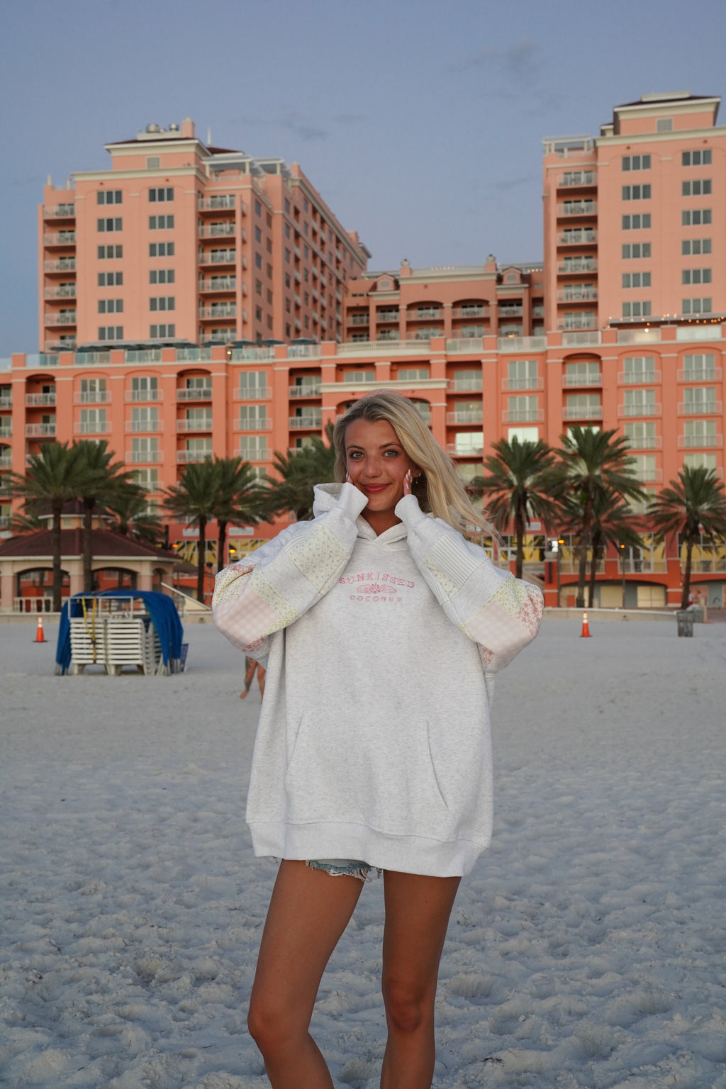 Sunkissedcoconut Quilted Pastel Embroidered Hoodie