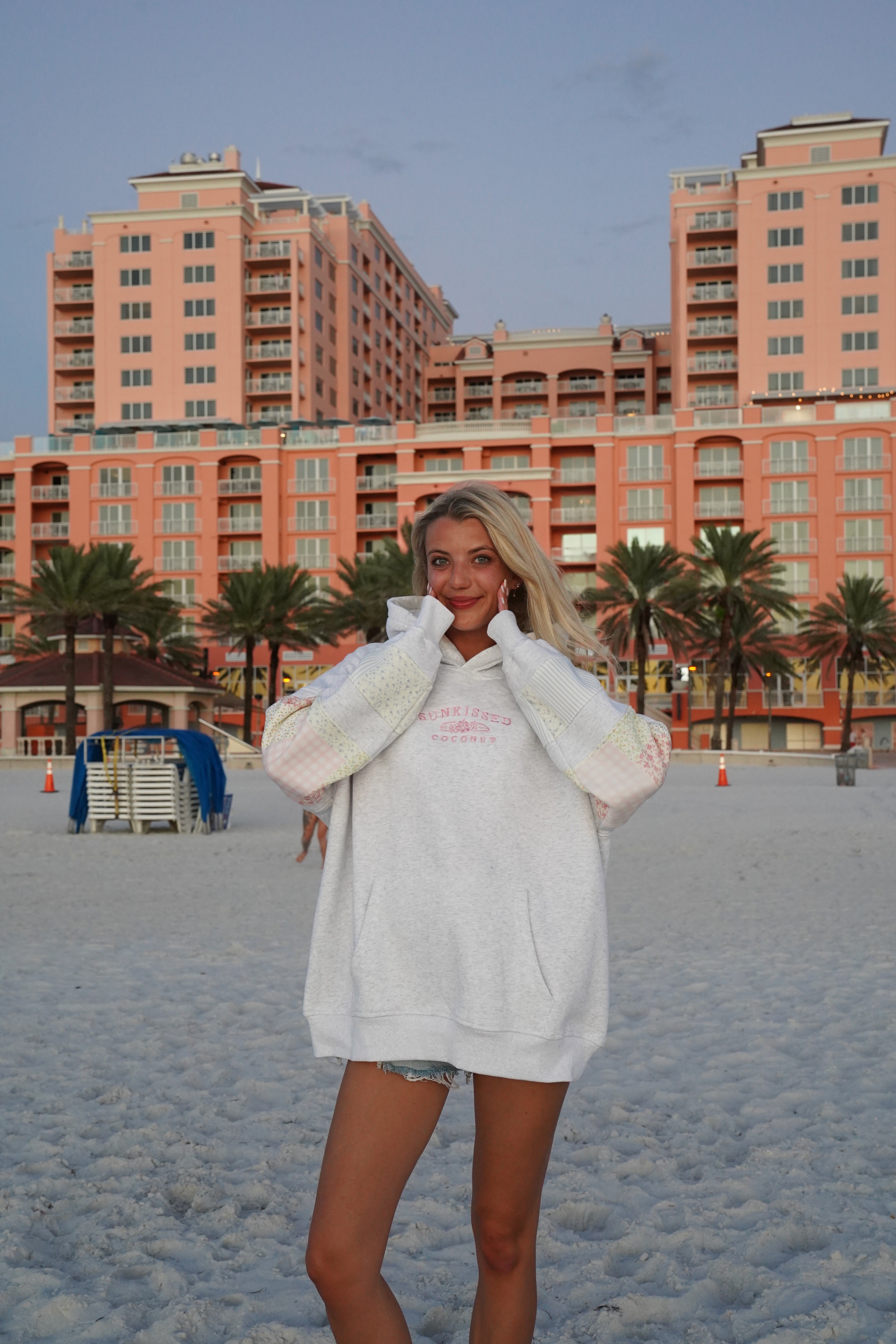 Sunkissedcoconut Quilted Pastel Embroidered Hoodie