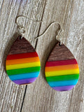 Bespattered Facade Rainbow Stripes Wood and Resin Dangly Earrings