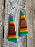 Bespattered Facade Rainbow Stripes Wood and Resin Dangly Earrings