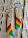 Bespattered Facade Rainbow Stripes Wood and Resin Dangly Earrings